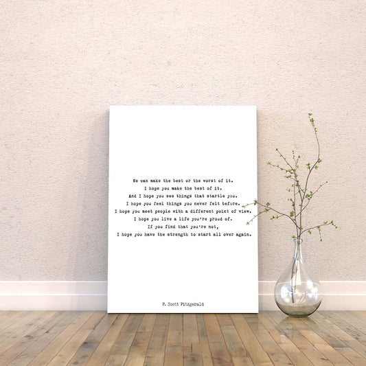 F Scott Fitzgerald Quote Canvas Art Print - BookQuoteDecor