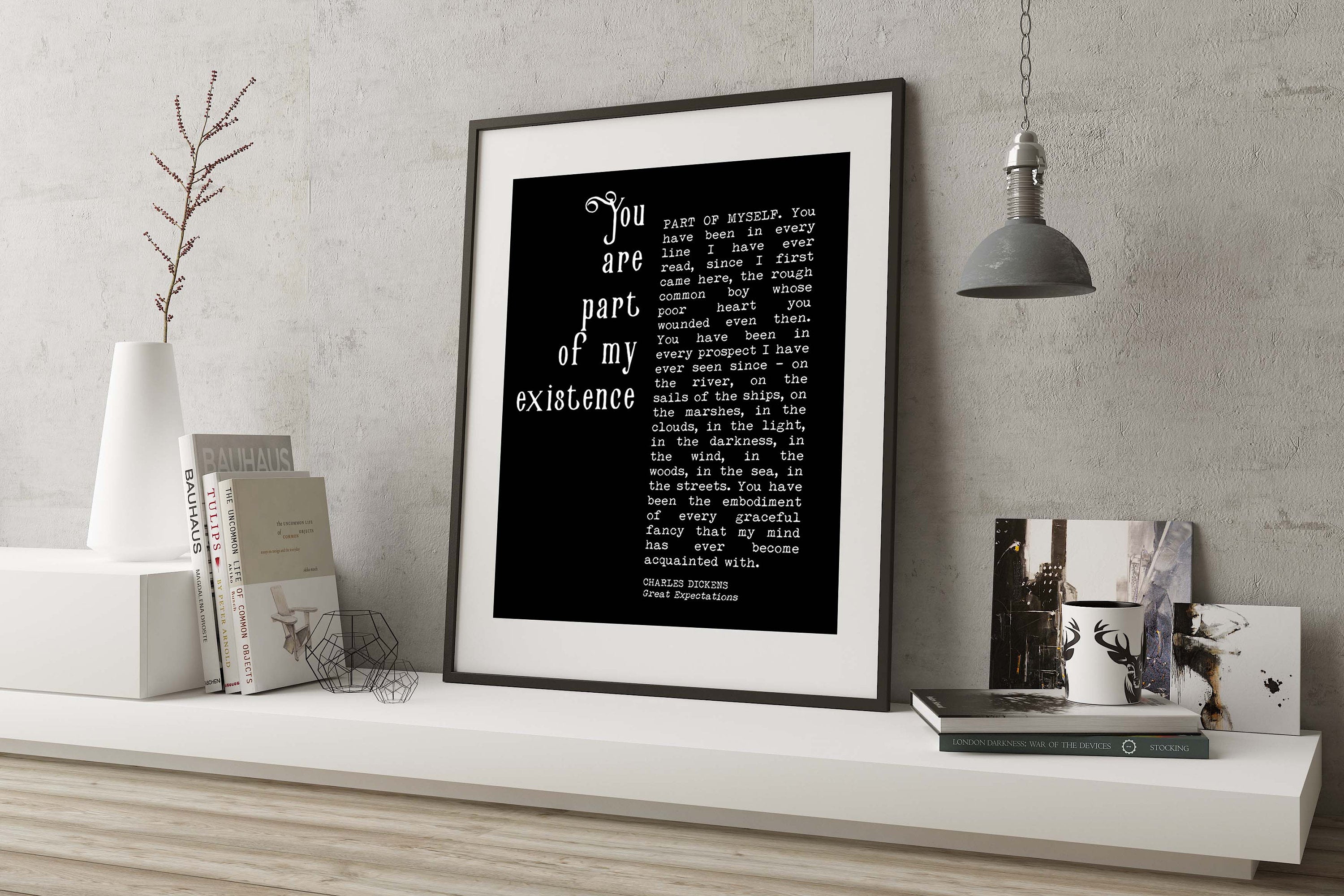 Great Expectations Romantic Wall Art Quote Print, Charles Dickens Quote Black & White Print Unframed or Framed Art