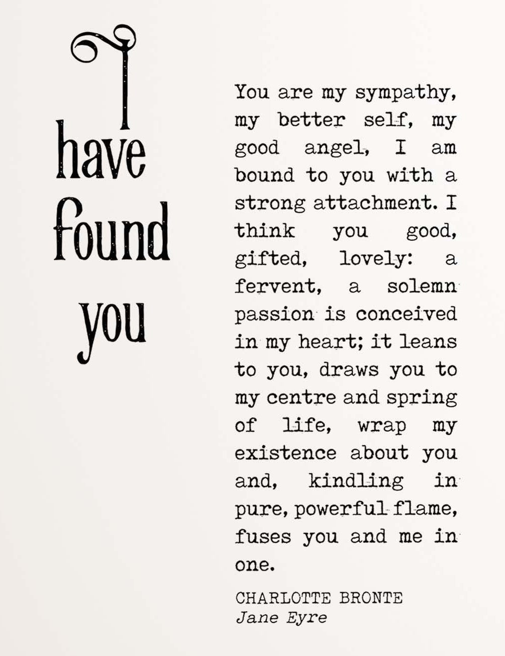 I have Found You Jane Eyre Print - BookQuoteDecor