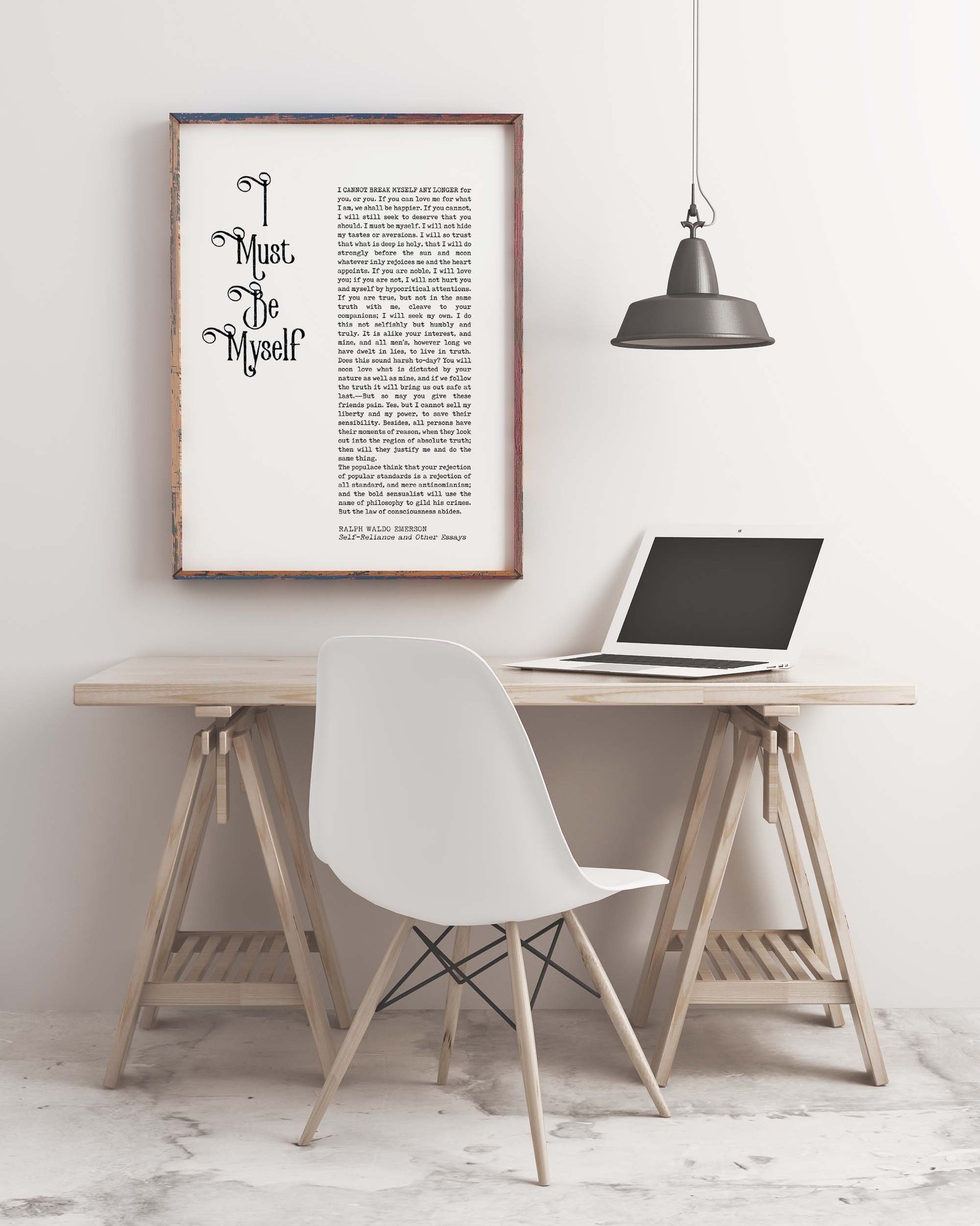 Ralph Waldo Emerson Inspirational Quote Print, I must Be Myself Black & White Wall Art Prints Unframed, Self Reliance and Other Essays - BookQuoteDecor
