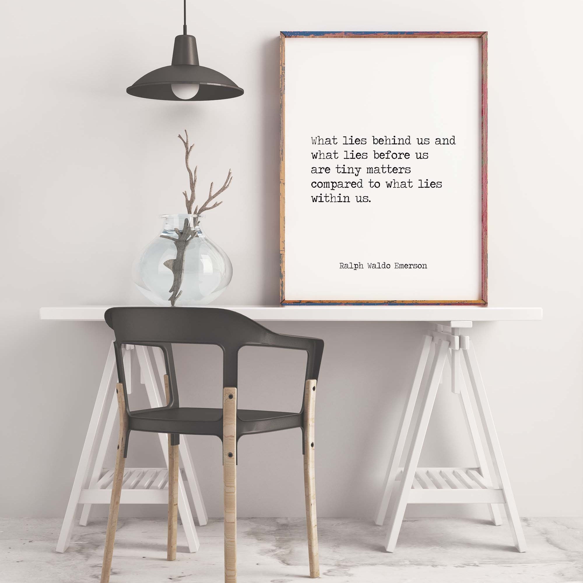 Ralph Waldo Emerson Quote Print, What Lies Within Us Black & White Inspirational Print For Home Decor Unframed - BookQuoteDecor