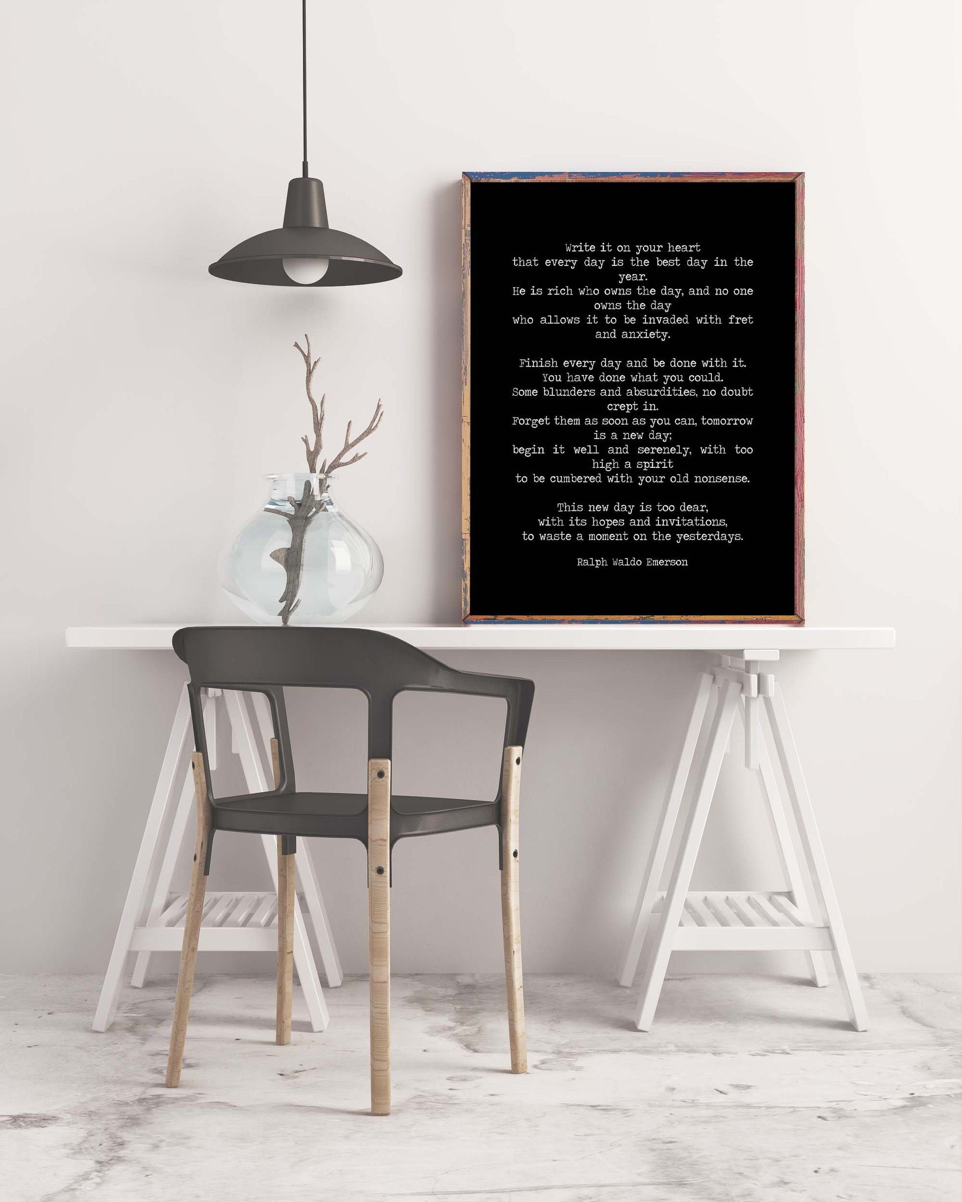 Ralph Waldo Emerson Quote Print, He Is Rich Who Owns The Day Black & White Inspirational Print For Home Decor Unframed - BookQuoteDecor