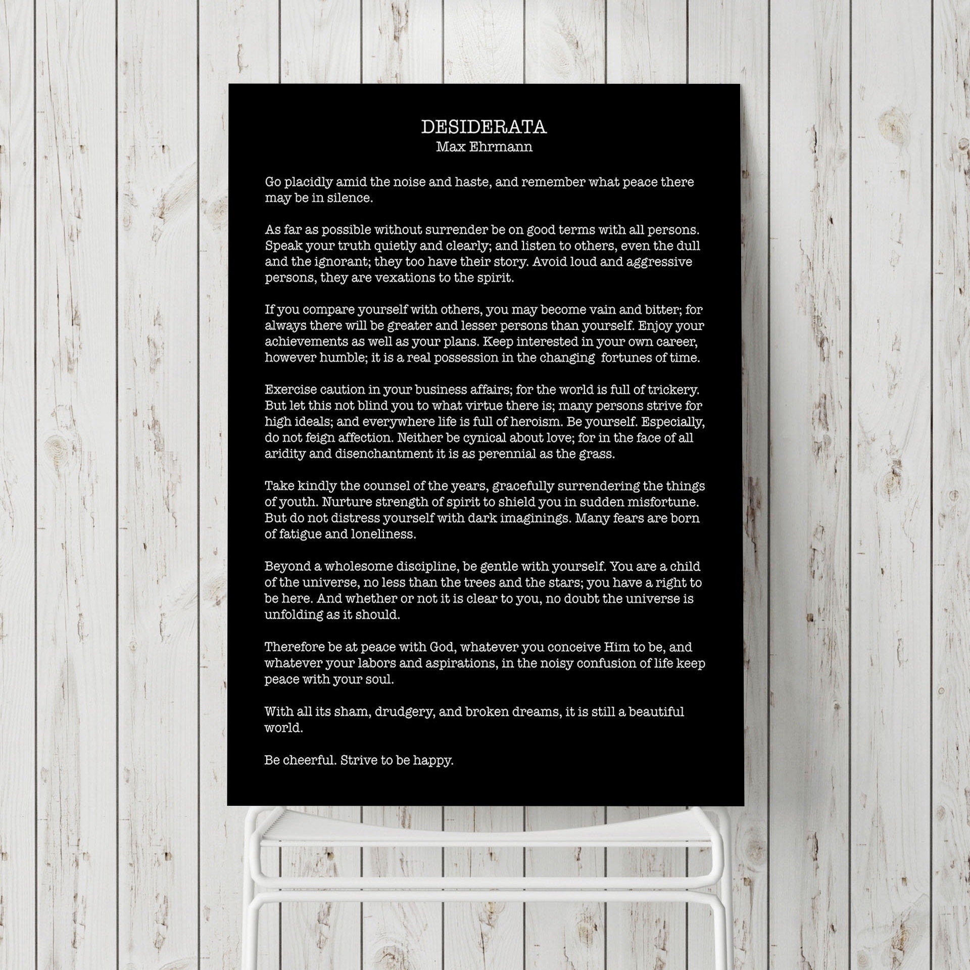 Poem Art Desiderata Print modern minimalist poster, Max Ehrmann Literary Poster