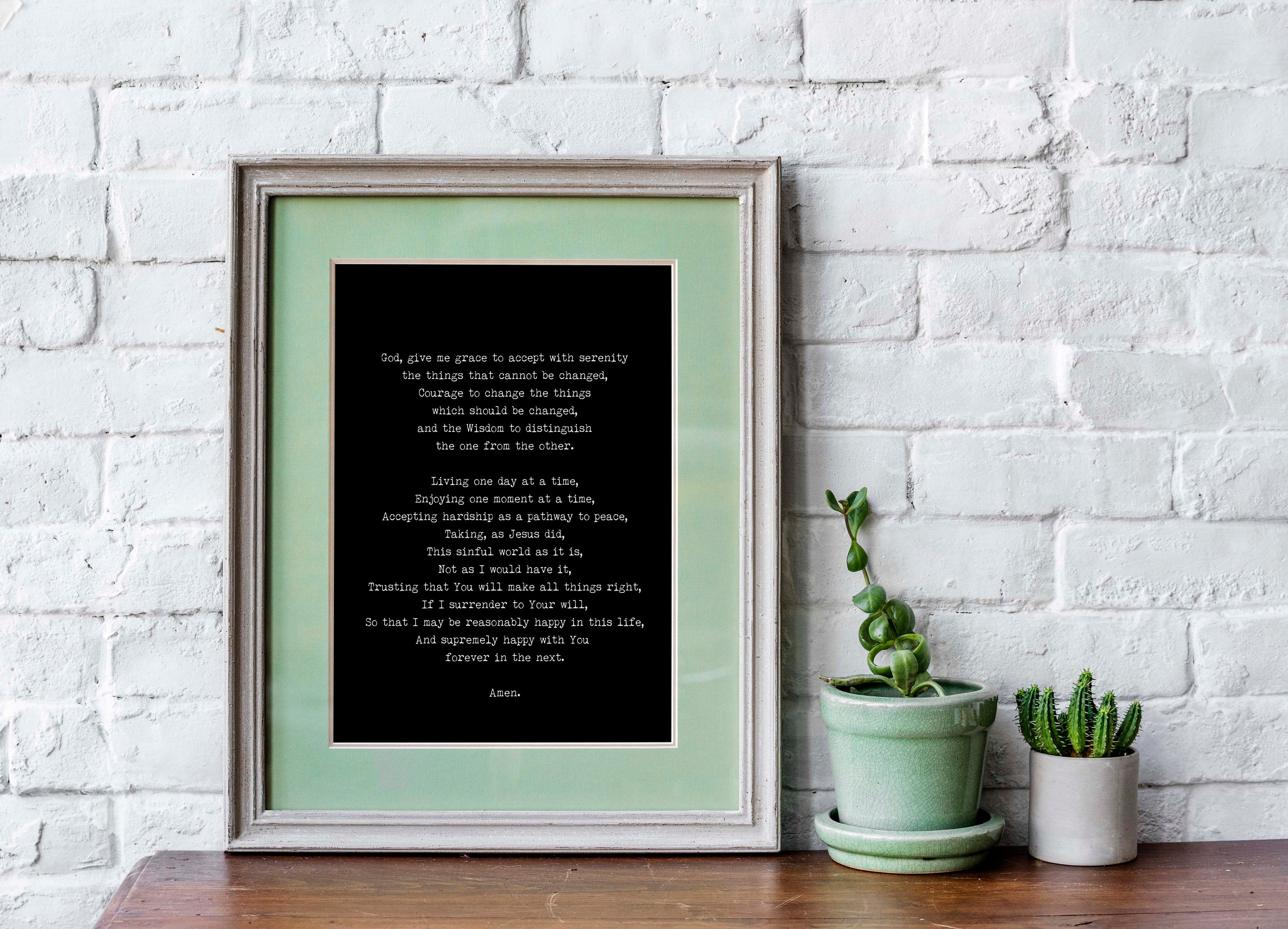 The Serenity Prayer Quote Print Unframed in Black & White, Christian Wall Art Inspirational Quote - BookQuoteDecor
