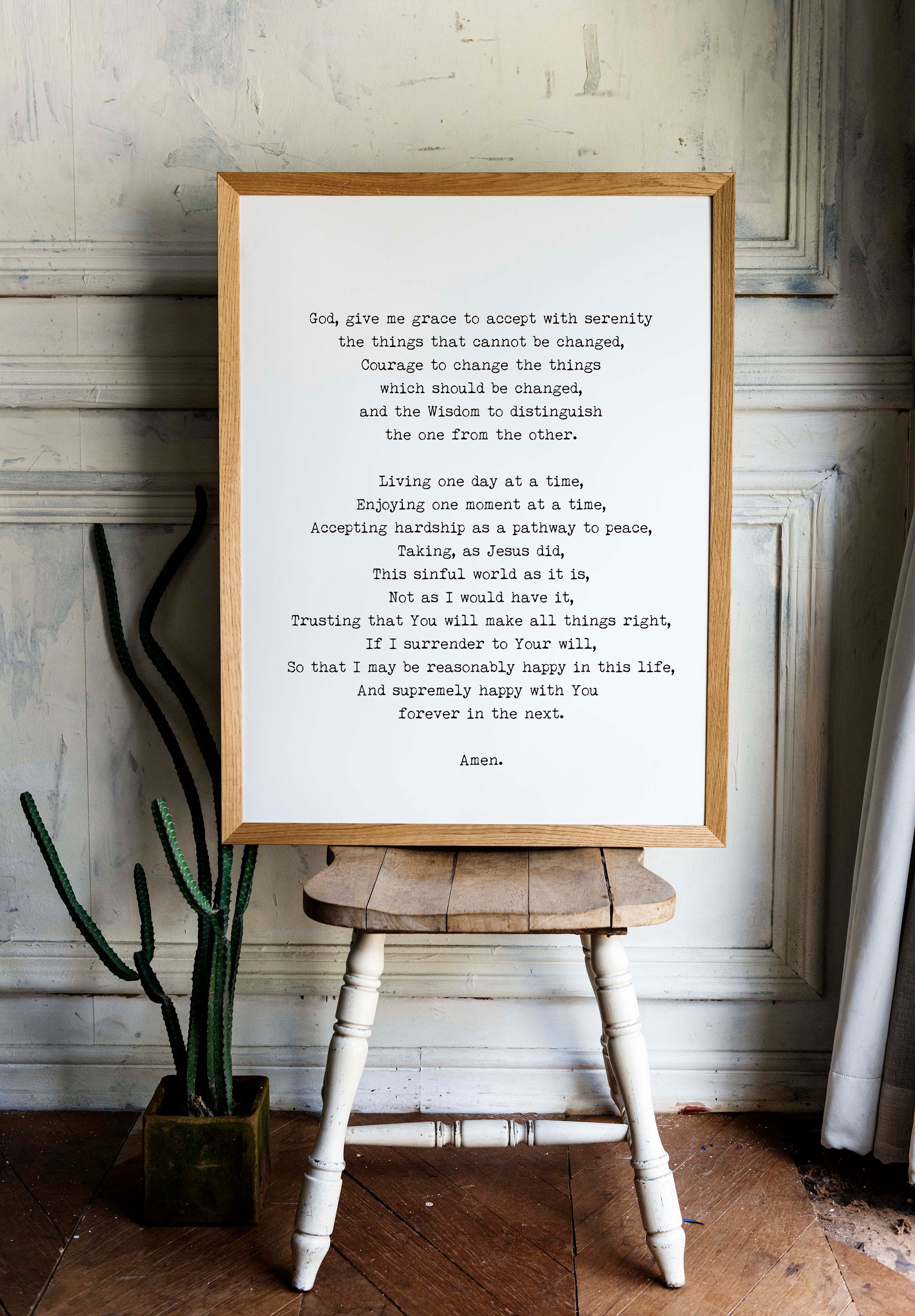 The Serenity Prayer Quote Print Unframed in Black & White, Christian Wall Art Inspirational Quote - BookQuoteDecor