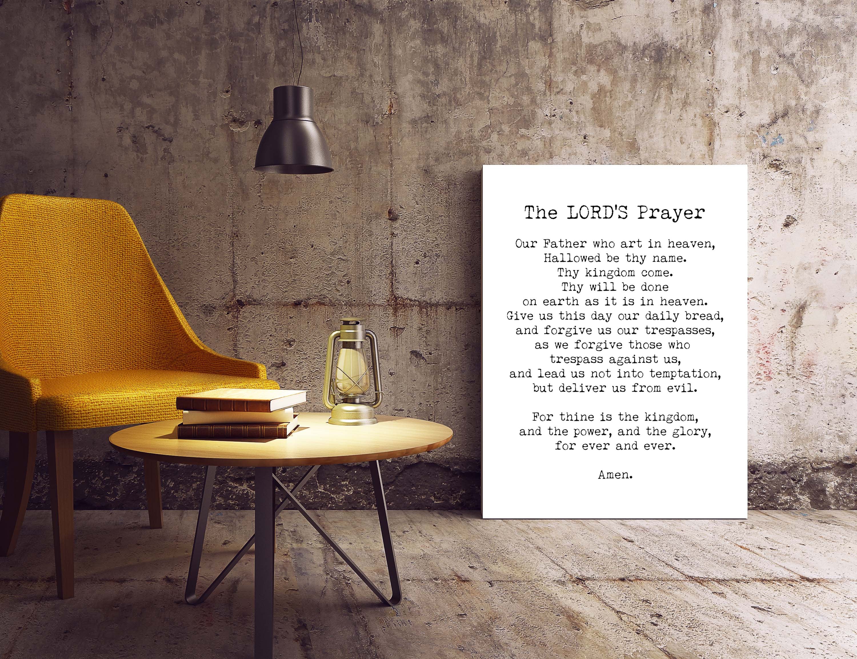 The LORD'S Prayer Quote Print in Black & White, Christian Wall Art Inspirational Quote - BookQuoteDecor