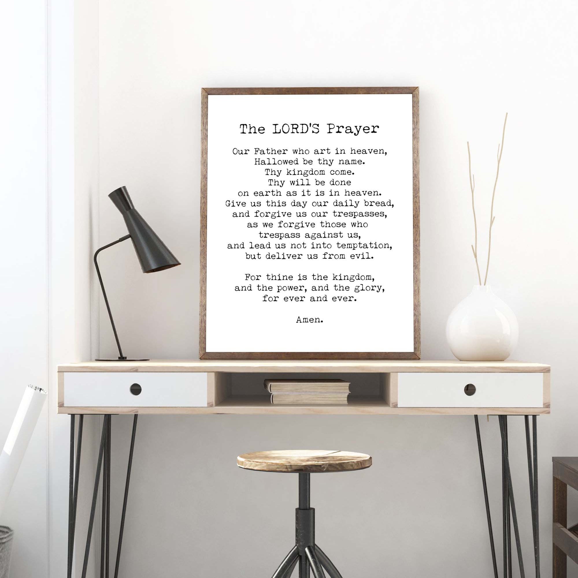 The LORD'S Prayer Quote Print in Black & White, Christian Wall Art Inspirational Quote - BookQuoteDecor