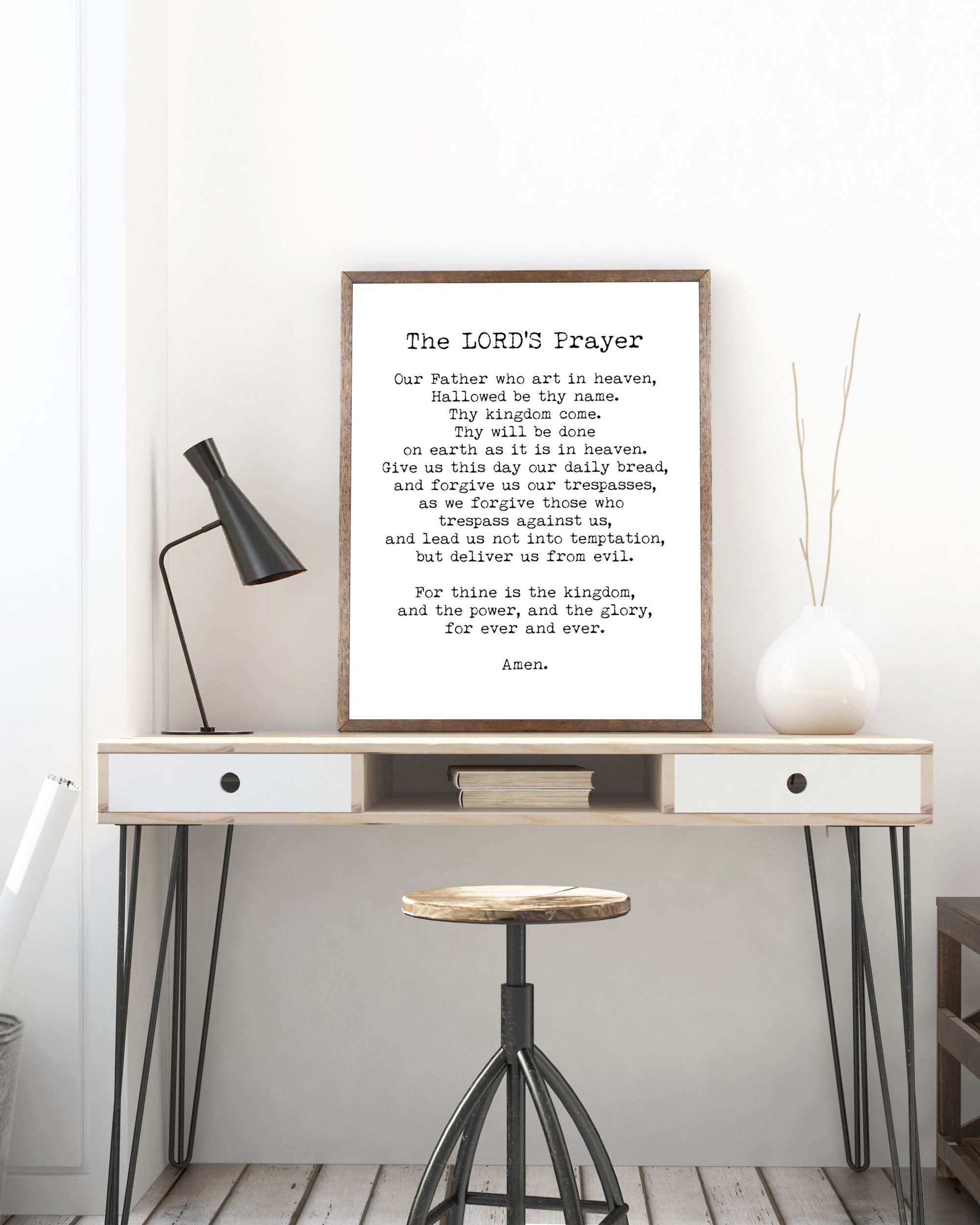 The LORD'S Prayer Quote Print in Black & White, Christian Wall Art Inspirational Quote - BookQuoteDecor