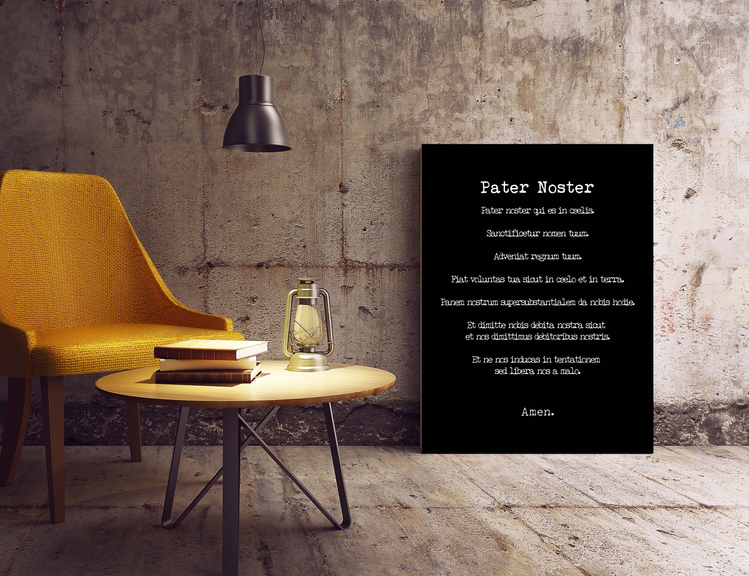 Pater Noster Print, The LORD'S Prayer Latin Quote Print in Black & White