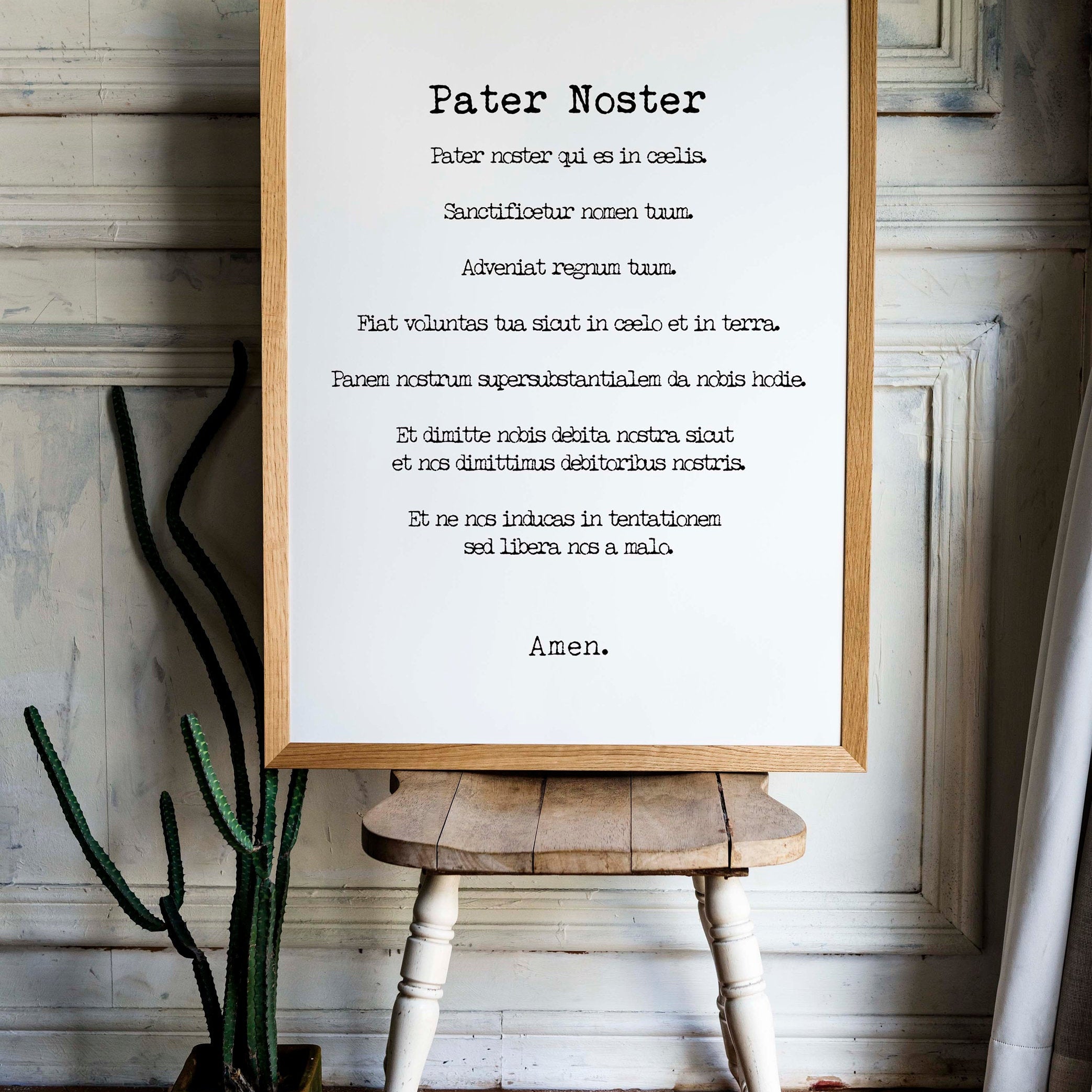 Pater Noster Print, The LORD'S Prayer Latin Quote Print in Black & White