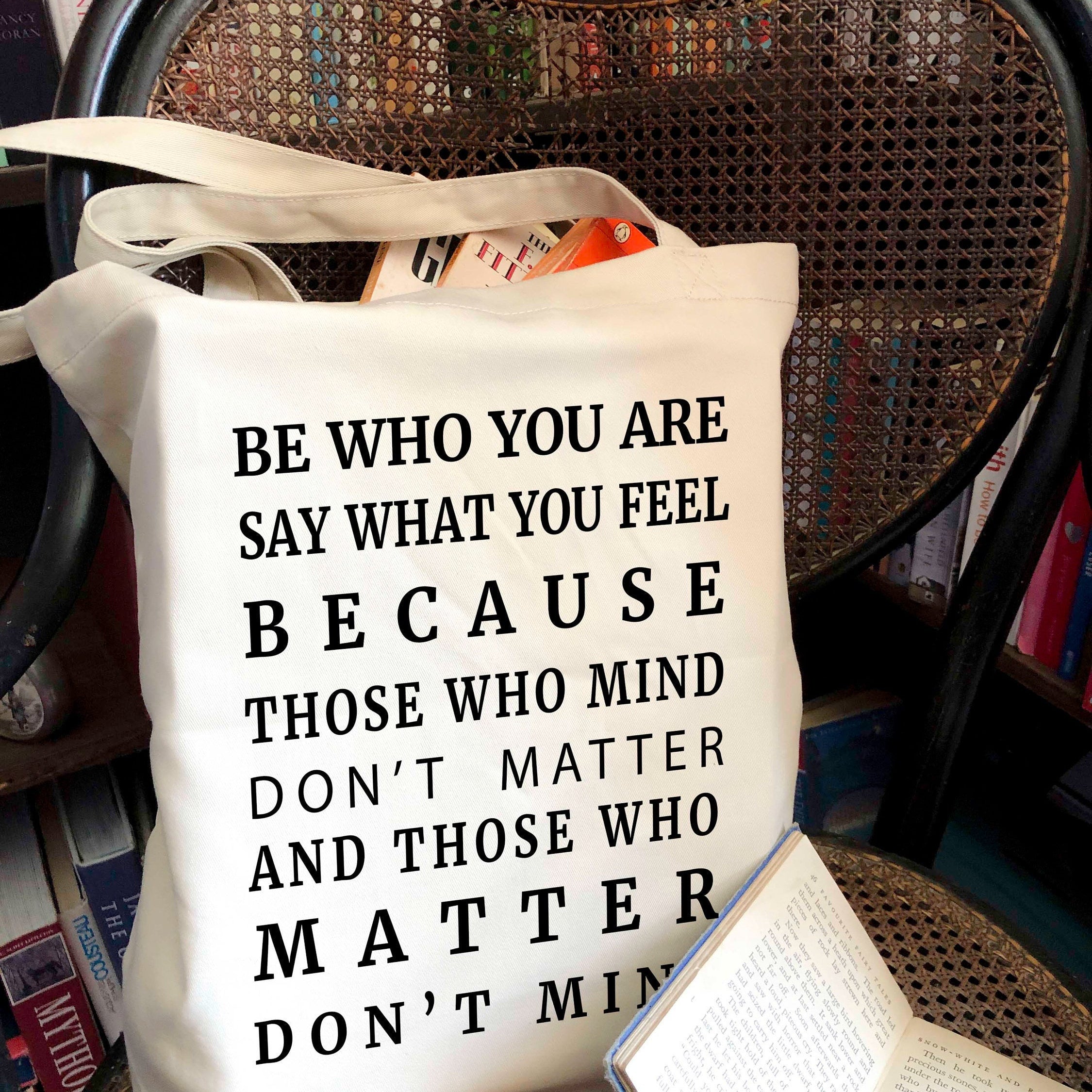 Be Who You Are Organic Cotton Tote Bag - BookQuoteDecor