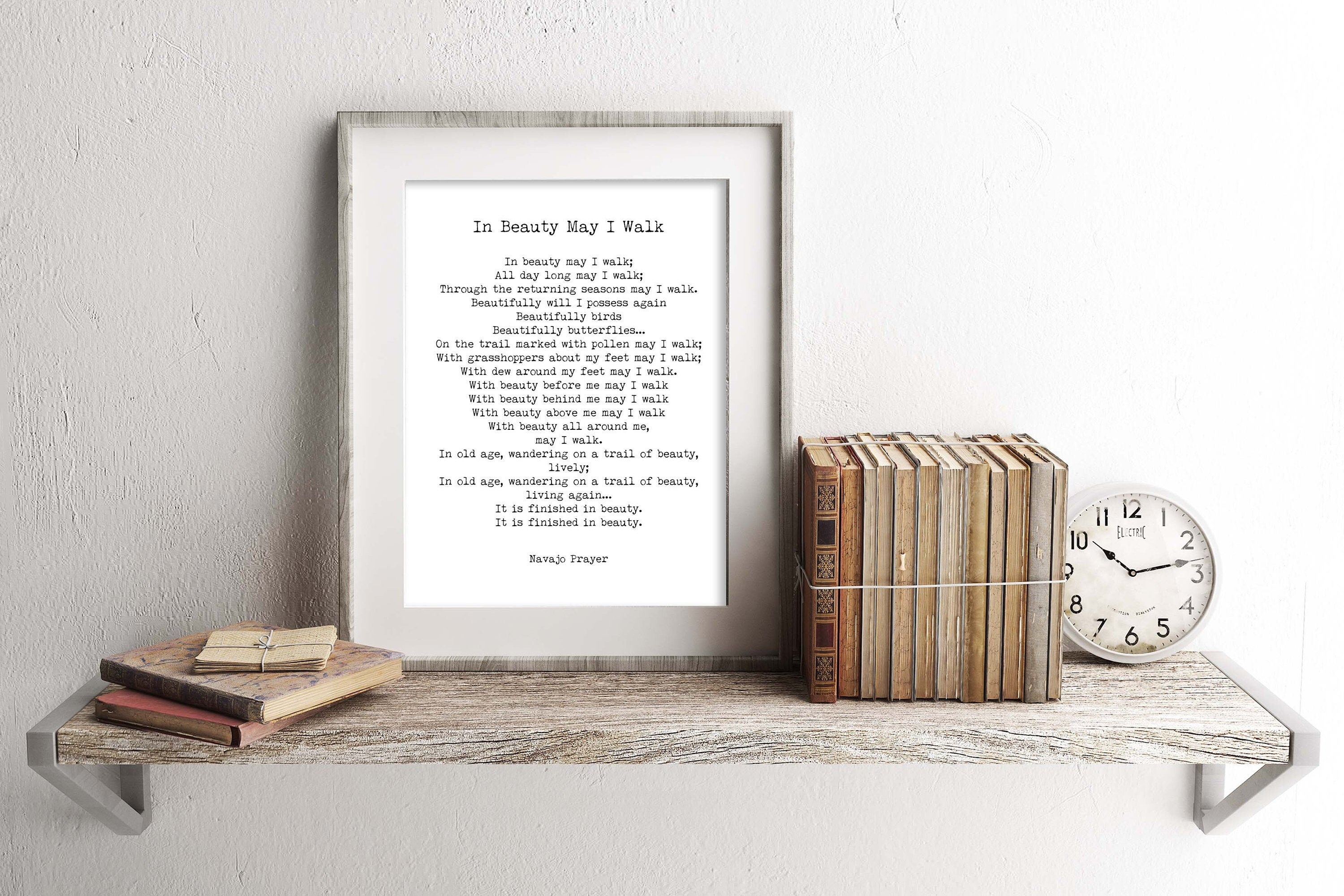 Native American Navajo Prayer Quote Print in Black & White, In Beauty May I Walk Inspirational Gift Wall Art Print