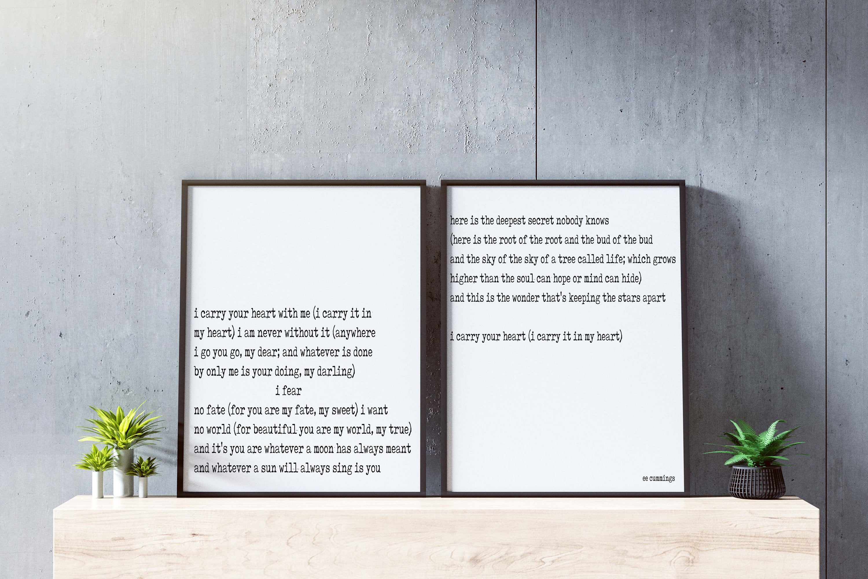 i carry your heart Framed Art Print Set Of 2 - BookQuoteDecor
