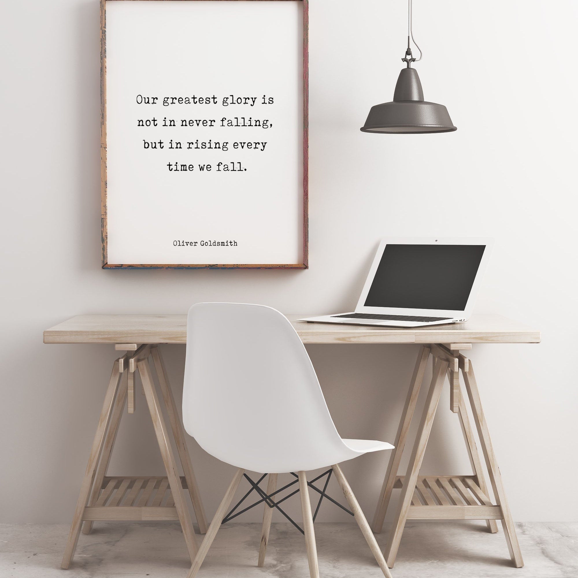 Oliver Goldsmith Quote Print, Glory Is Not In Never Falling But In Rising Every Time We Fall Inspirational Life Quote Black & White Unframed - BookQuoteDecor