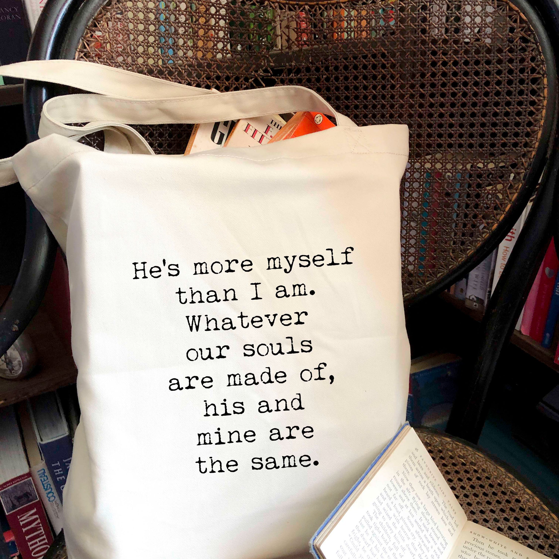 Wuthering Heights Organic Cotton Canvas Tote Bag, He's More Myself Than I am Quote - BookQuoteDecor