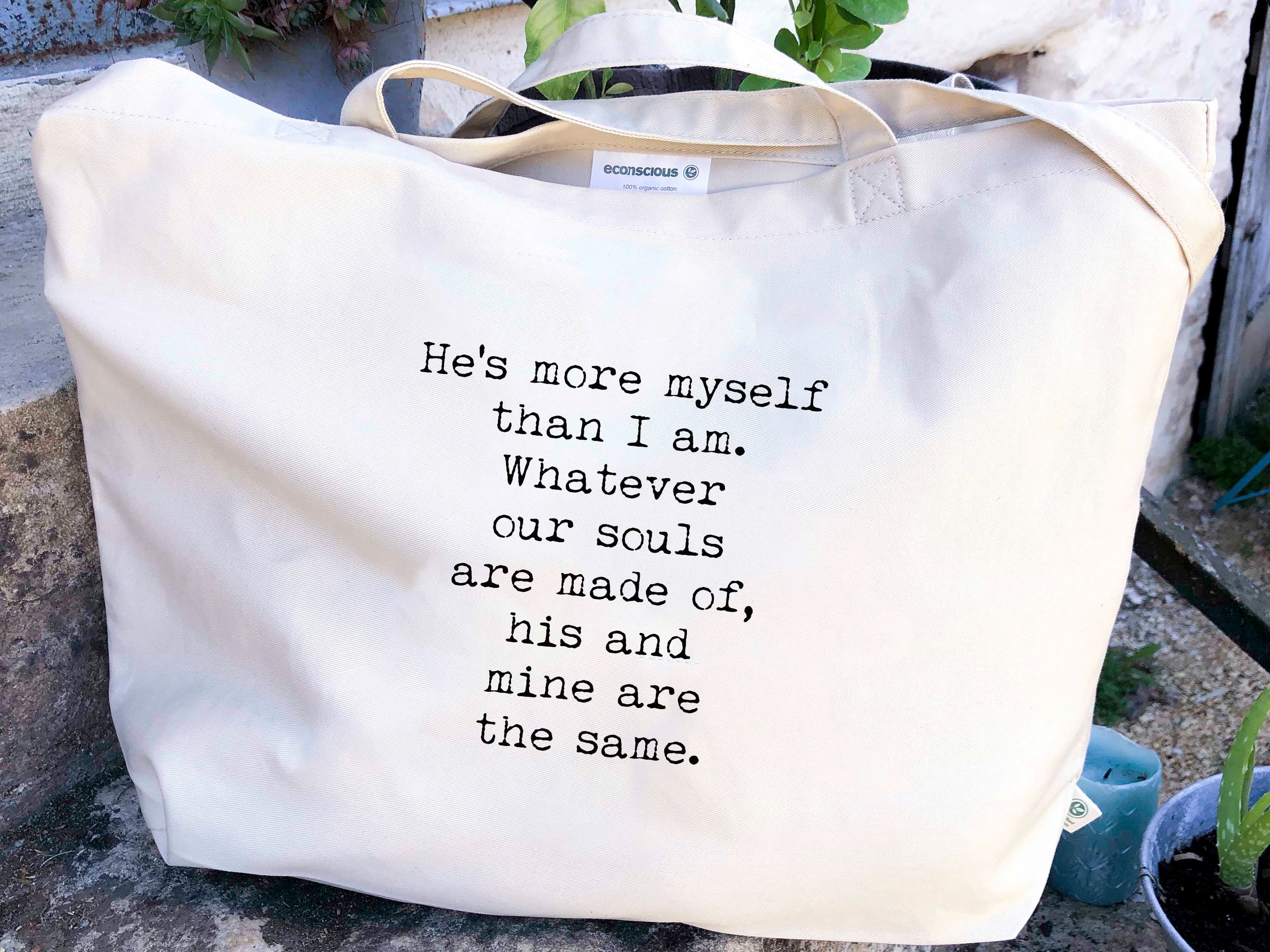 Wuthering Heights Organic Cotton Canvas Tote Bag, He's More Myself Than I am Quote - BookQuoteDecor