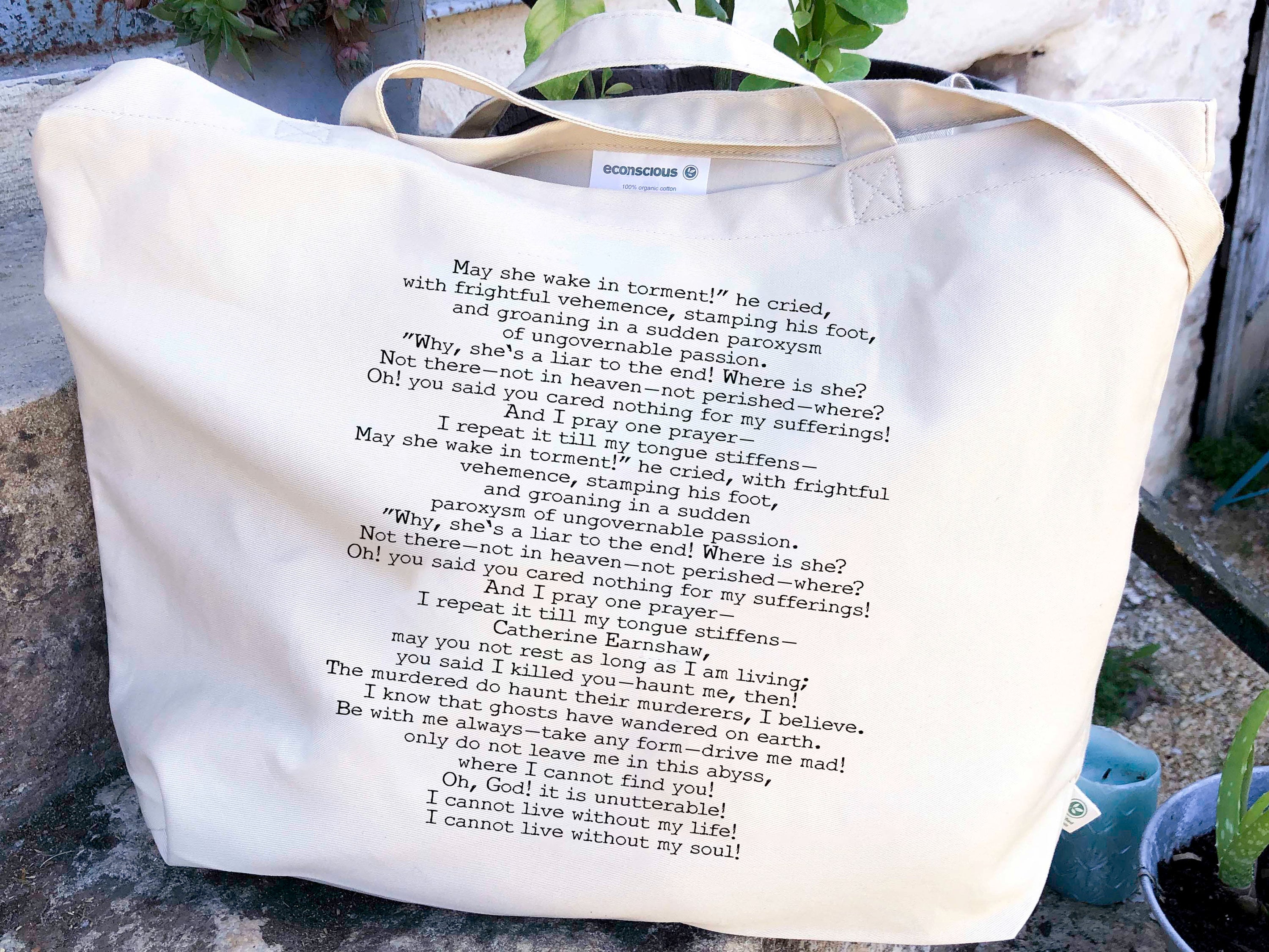Wuthering Heights Quote Tote Bag, Emily Bronte 100% Organic Cotton Book Quote Library Bag - BookQuoteDecor