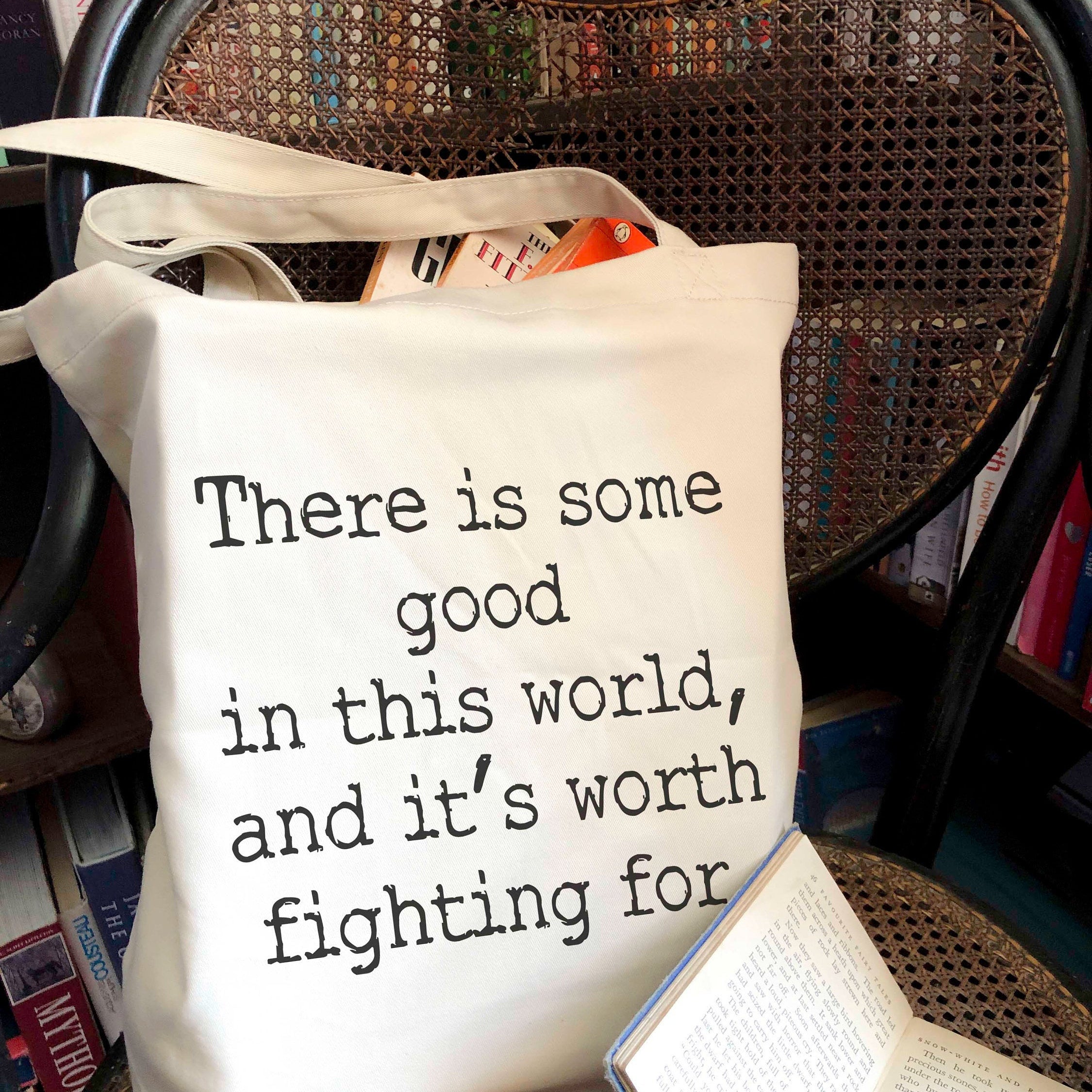 Tolkien Quote Canvas Tote Bag There Is Some Good In This World - BookQuoteDecor