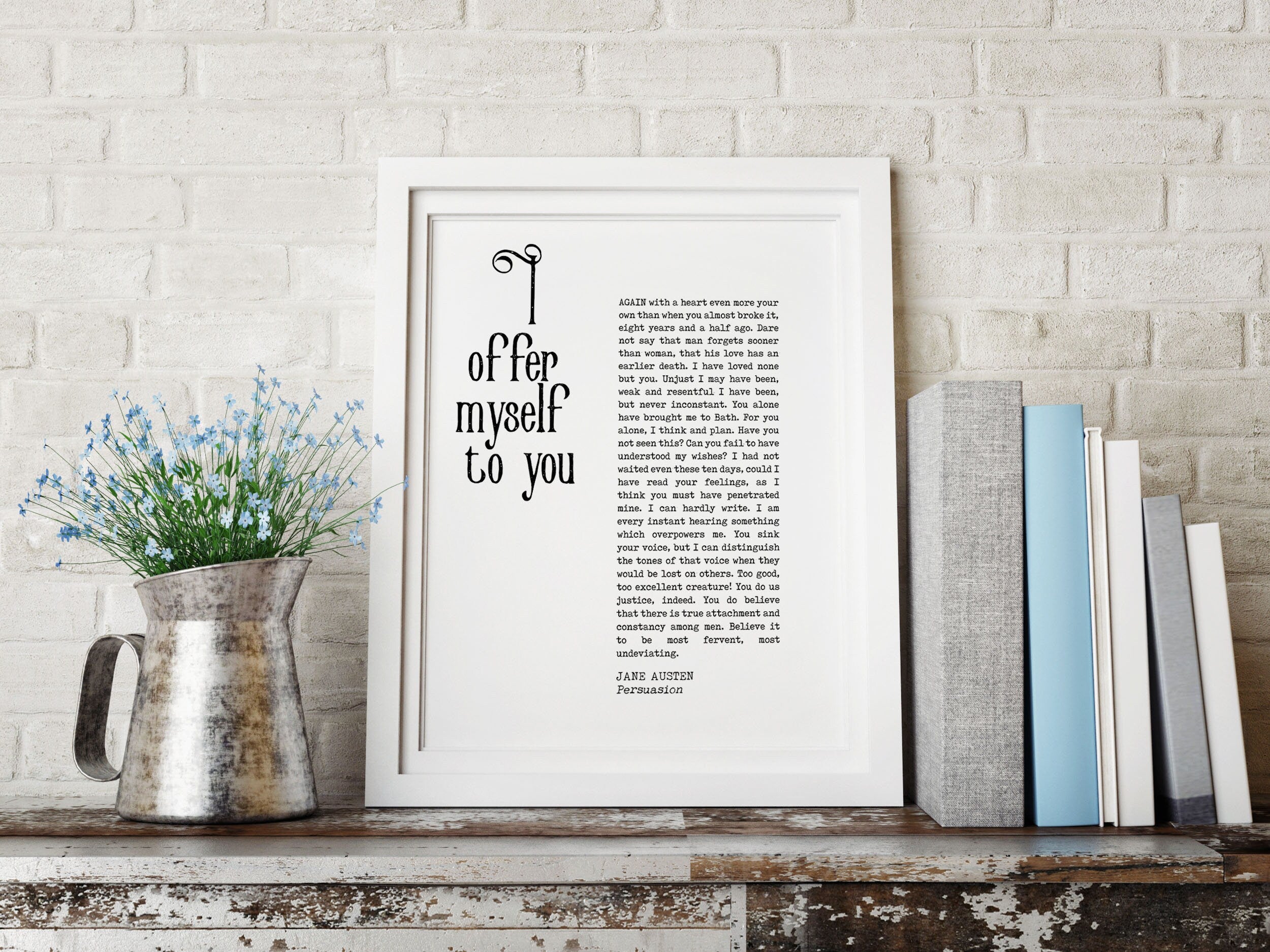 I Offer Myself To You Jane Austen Quote Wall Art Prints, Unframed Persuasion Book Quote Decor in Black & White