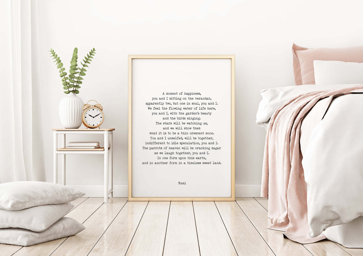 RUMI A Moment of Happiness Poetry Print, Love Poem Engagement Gift Idea, Poetry Quote Art Anniversary Present Unframed - BookQuoteDecor