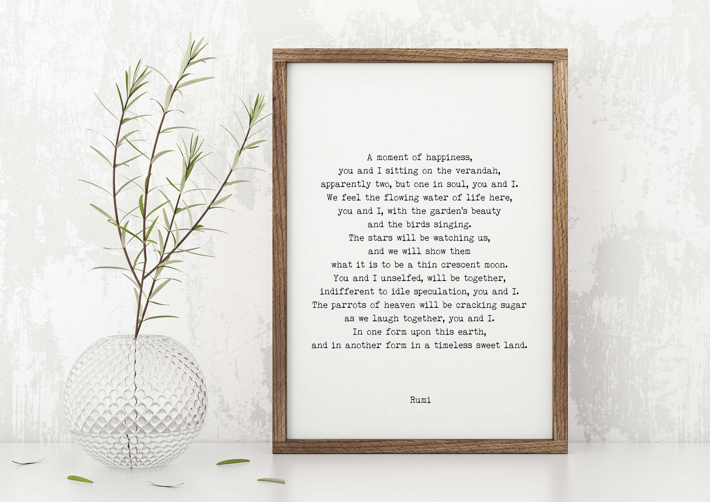 RUMI A Moment of Happiness Poetry Print, Love Poem Engagement Gift Idea, Poetry Quote Art Anniversary Present Unframed - BookQuoteDecor