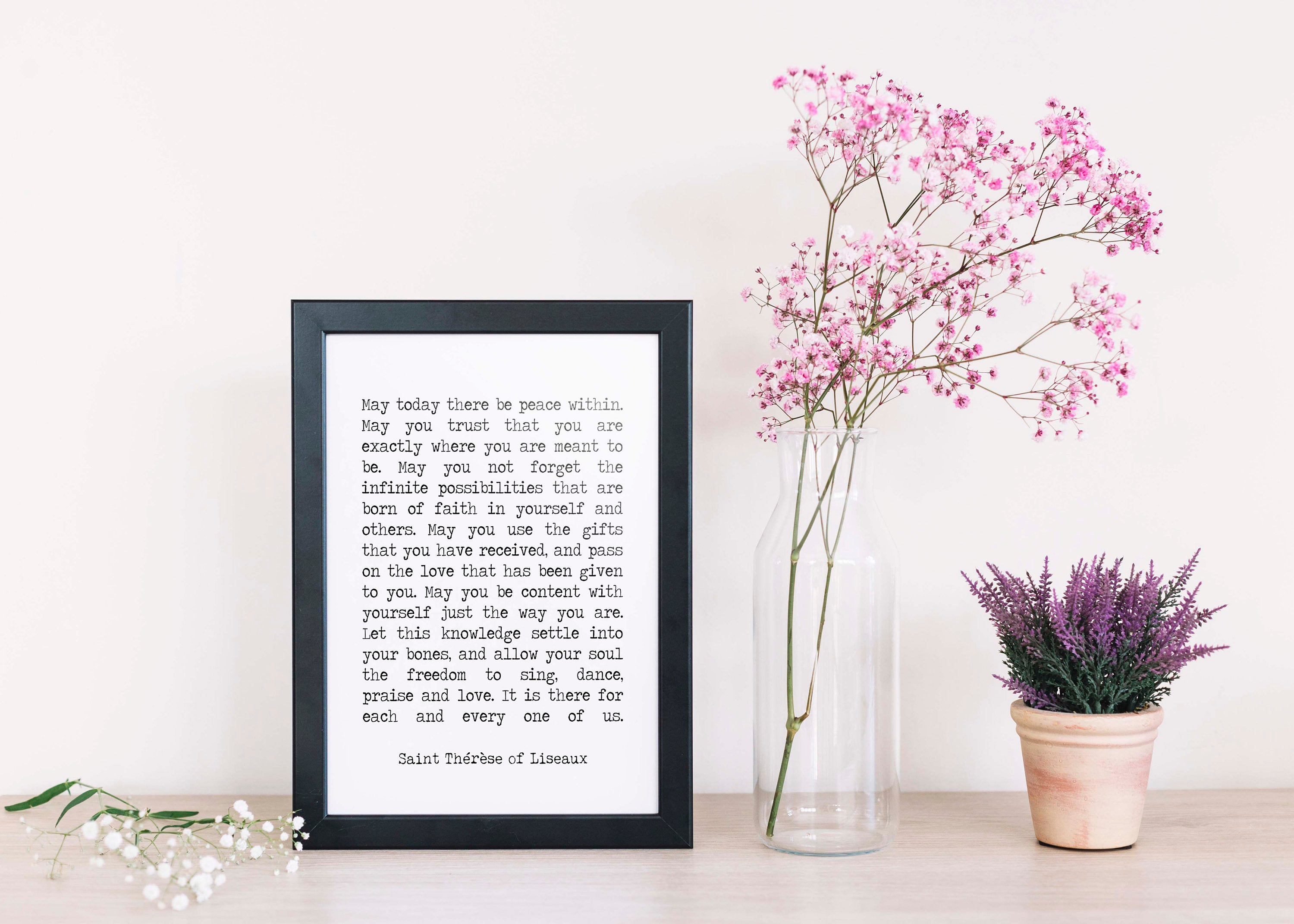 Framed St Therese of Lisieux Peace - BookQuoteDecor