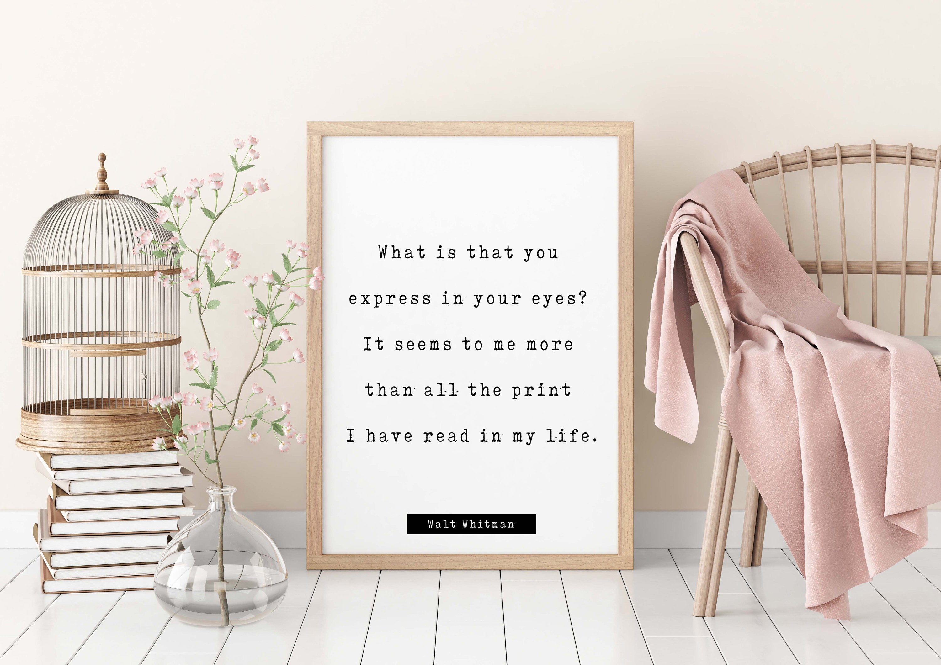 Walt Whitman Quote Print, What is that you express in your eyes? Inspirational love Poem in Black & White for Home Wall Decor Unframed - BookQuoteDecor