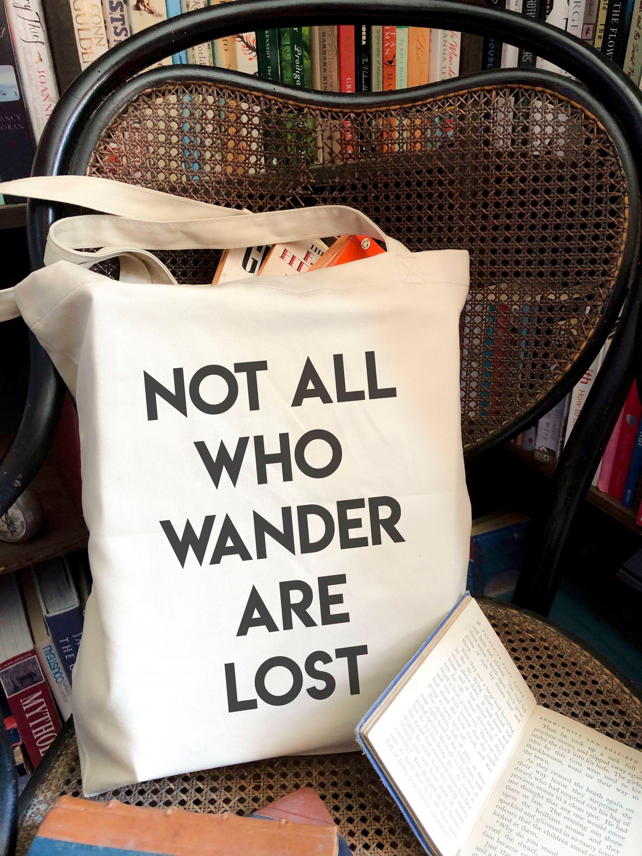 Not All Who Wander Organic Cotton Large Tote Bag, Inspirational Travel Quote Canvas Tote - BookQuoteDecor