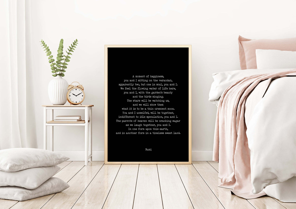 RUMI A Moment of Happiness Poetry Print, Love Poem Engagement Gift Idea, Poetry Quote Art Anniversary Present Unframed - BookQuoteDecor
