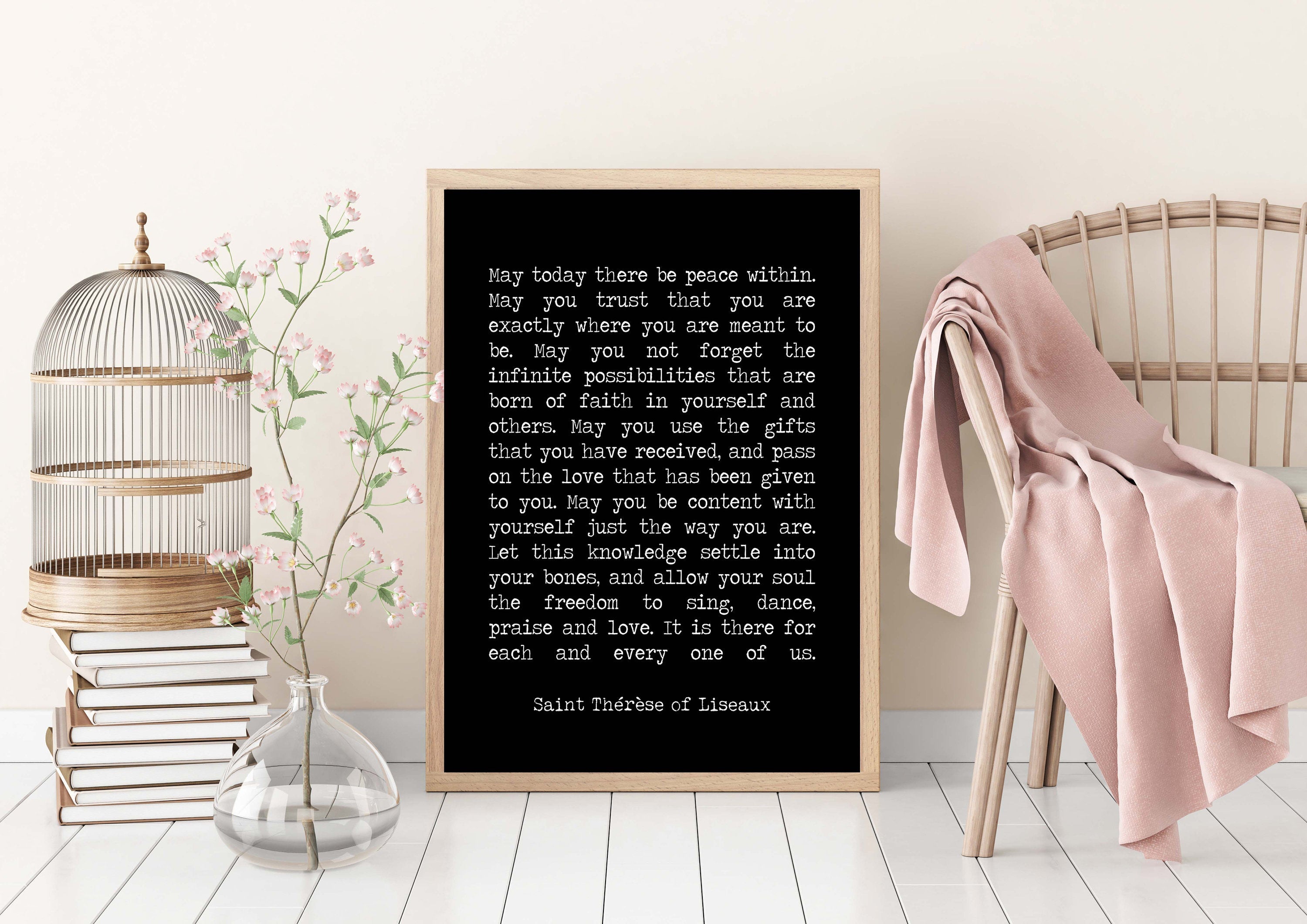 St Therese of Lisieux Peace Quote Print in Black & White, May Today There Be Peace Within Unframed Inspirational Quote Wall Art Print - BookQuoteDecor