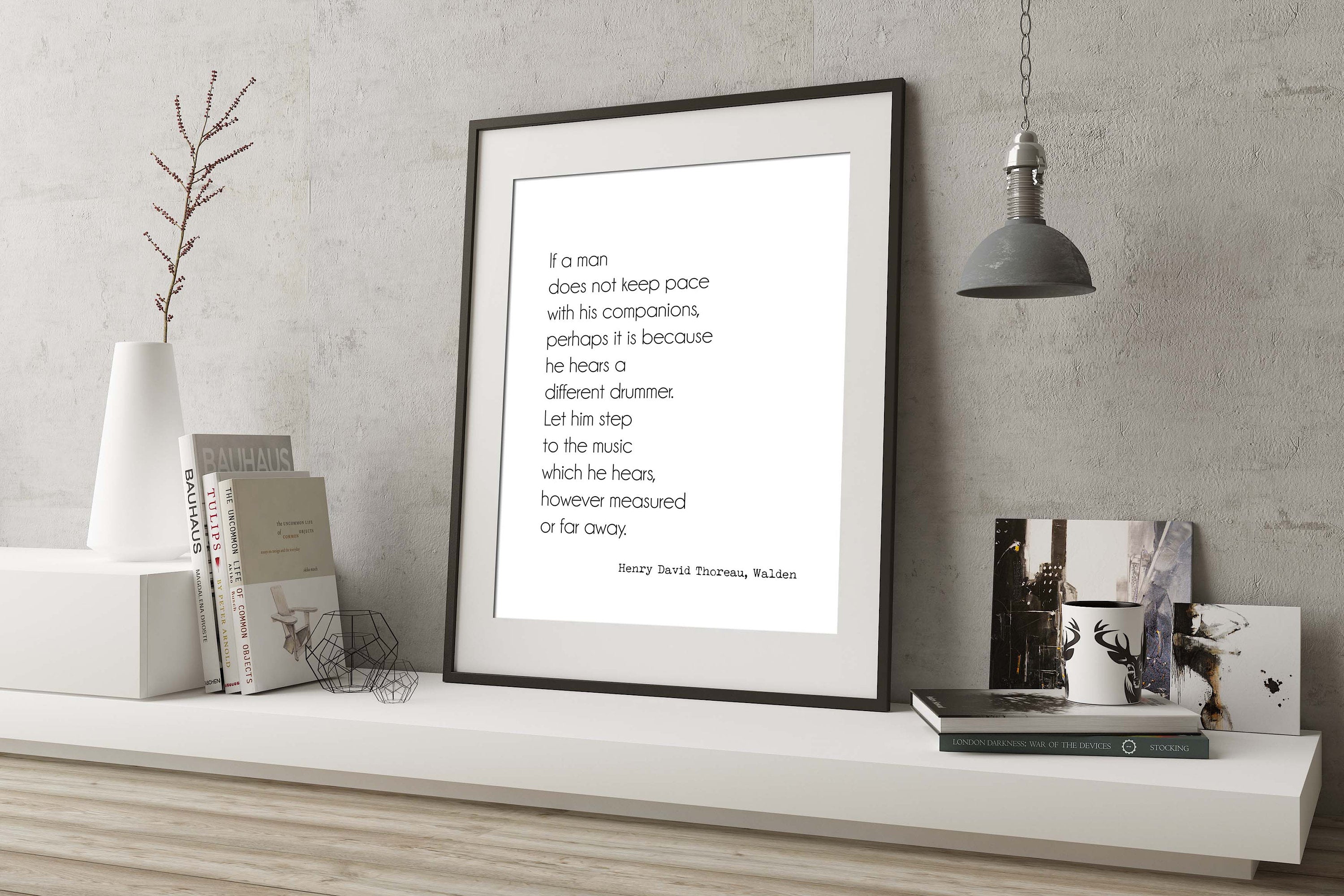Different Drummer Henry David Thoreau Quote Print in Black & White, Inspirational Quotes for Minimalist Wall Decor
