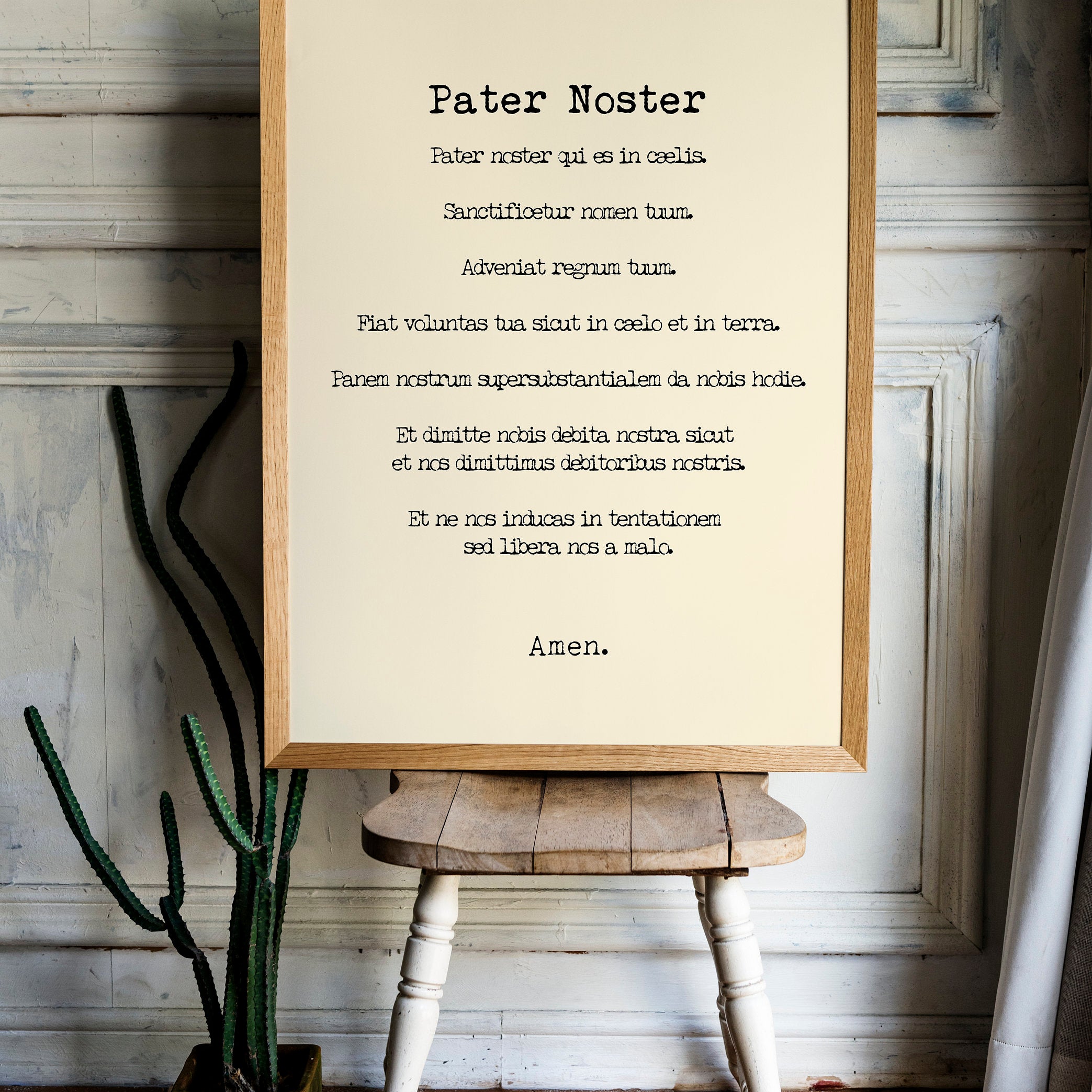 Pater Noster Print, The LORD'S Prayer Latin Quote Print in Black & White