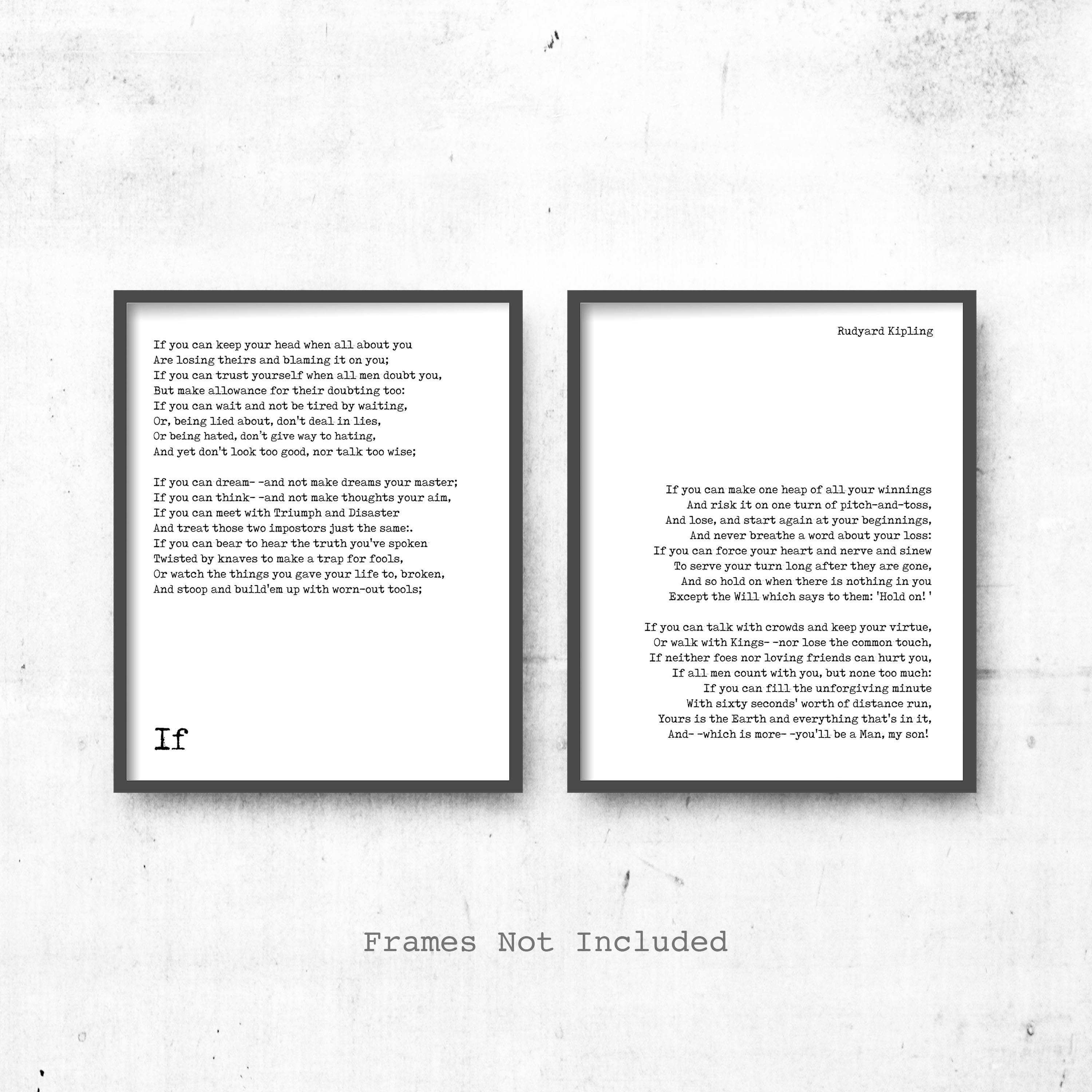 If by Kipling, If poem prints set of 2, Rudyard Kipling art, Motivational Poetry, Inspirational poem gift, black & white art decor