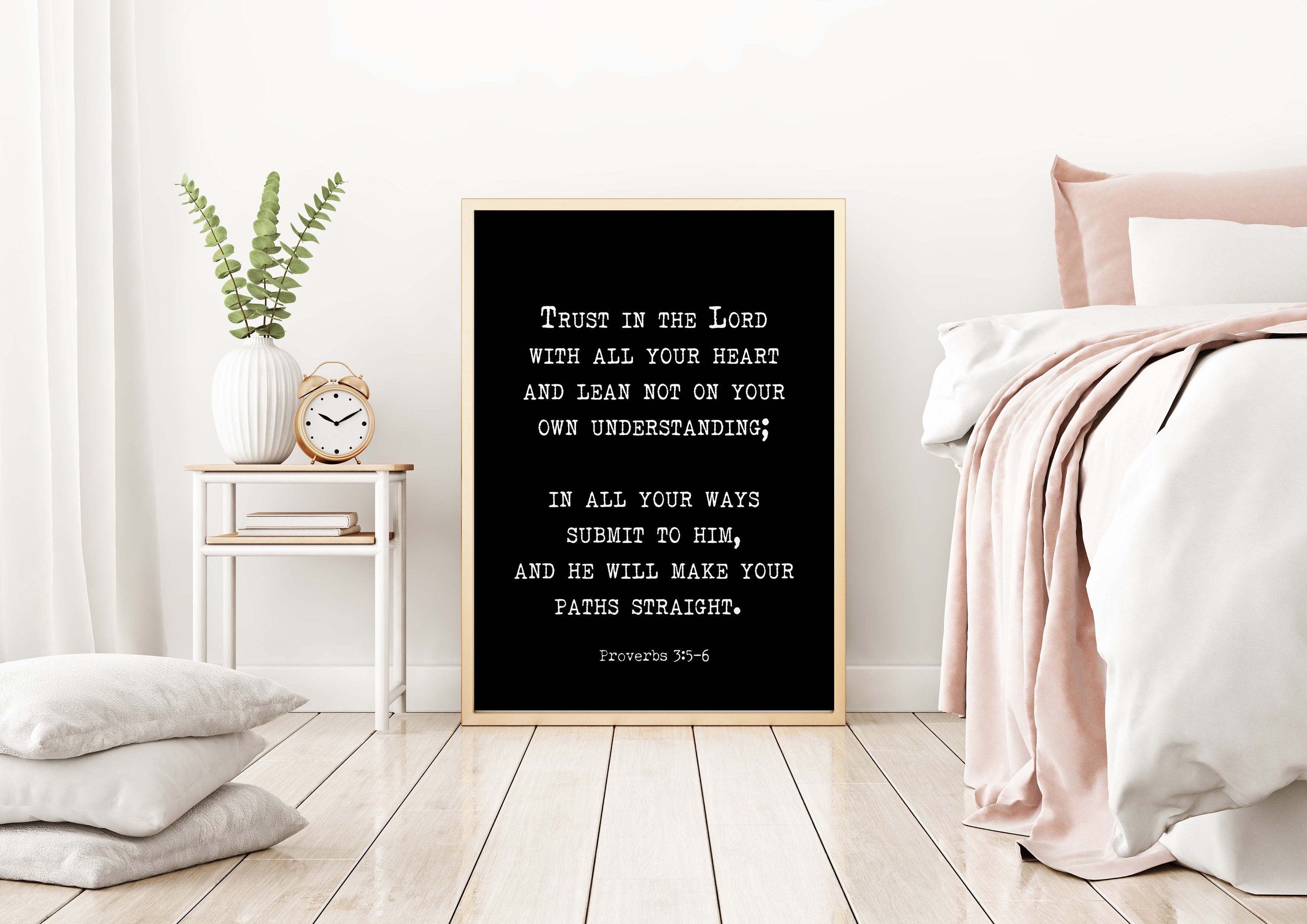 Trust in the LORD Proverbs 3:5-6 Bible Verse Print, Inspirational Gift Wall Art in Black & White