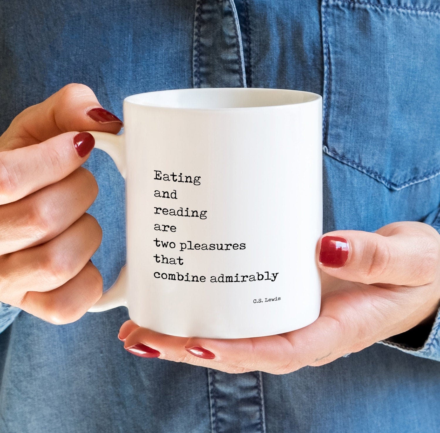 Eating & Reading Are Two Pleasures That Combine Admirably CS Lewis Tea or Coffee Mug, Reading Quote Mug for Book Lovers