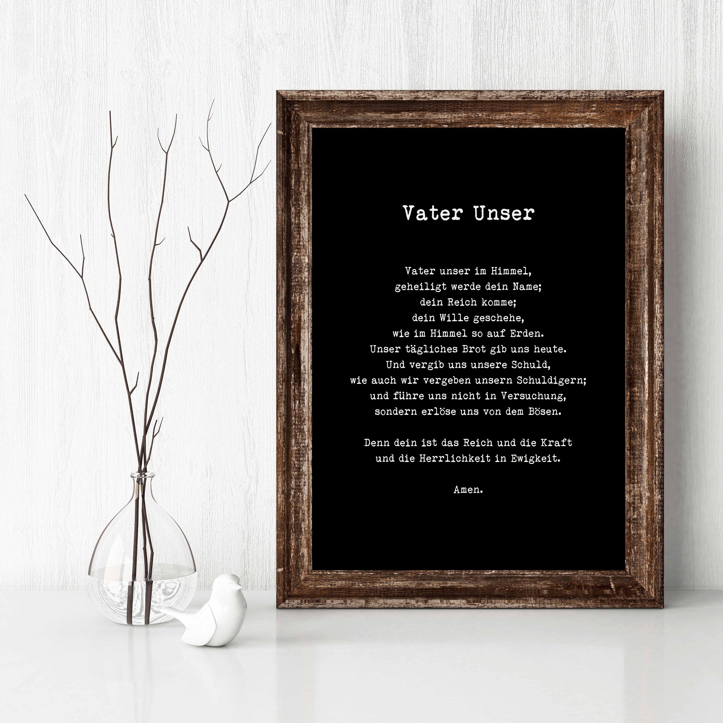 German LORD's Prayer Unframed and Framed Quote Print in Vintage Style, Vater Unser Our Father Prayer Christian Wall Art Inspirational Quote