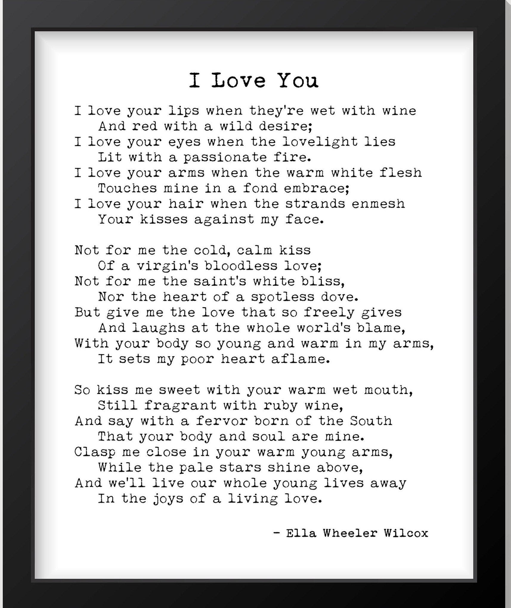 Ella Wheeler Wilcox Poem I Love Your Lips When They’re Wet With Wine Wall Art Print, Literary Gift Poetry Print Unframed