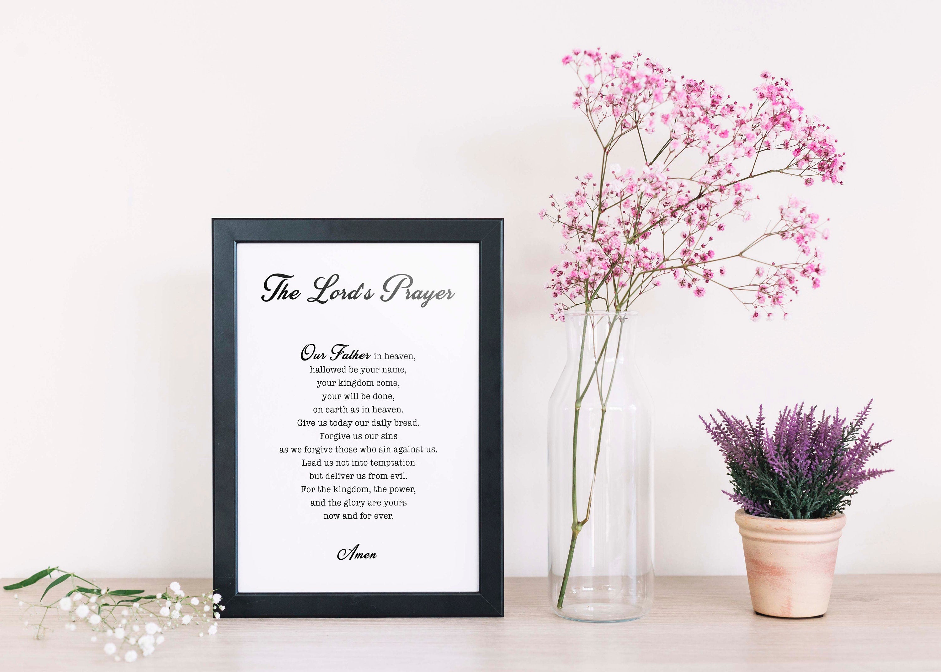 The LORD'S Prayer Unframed Quote Print in Black & White, Our Father Prayer Christian Wall Art