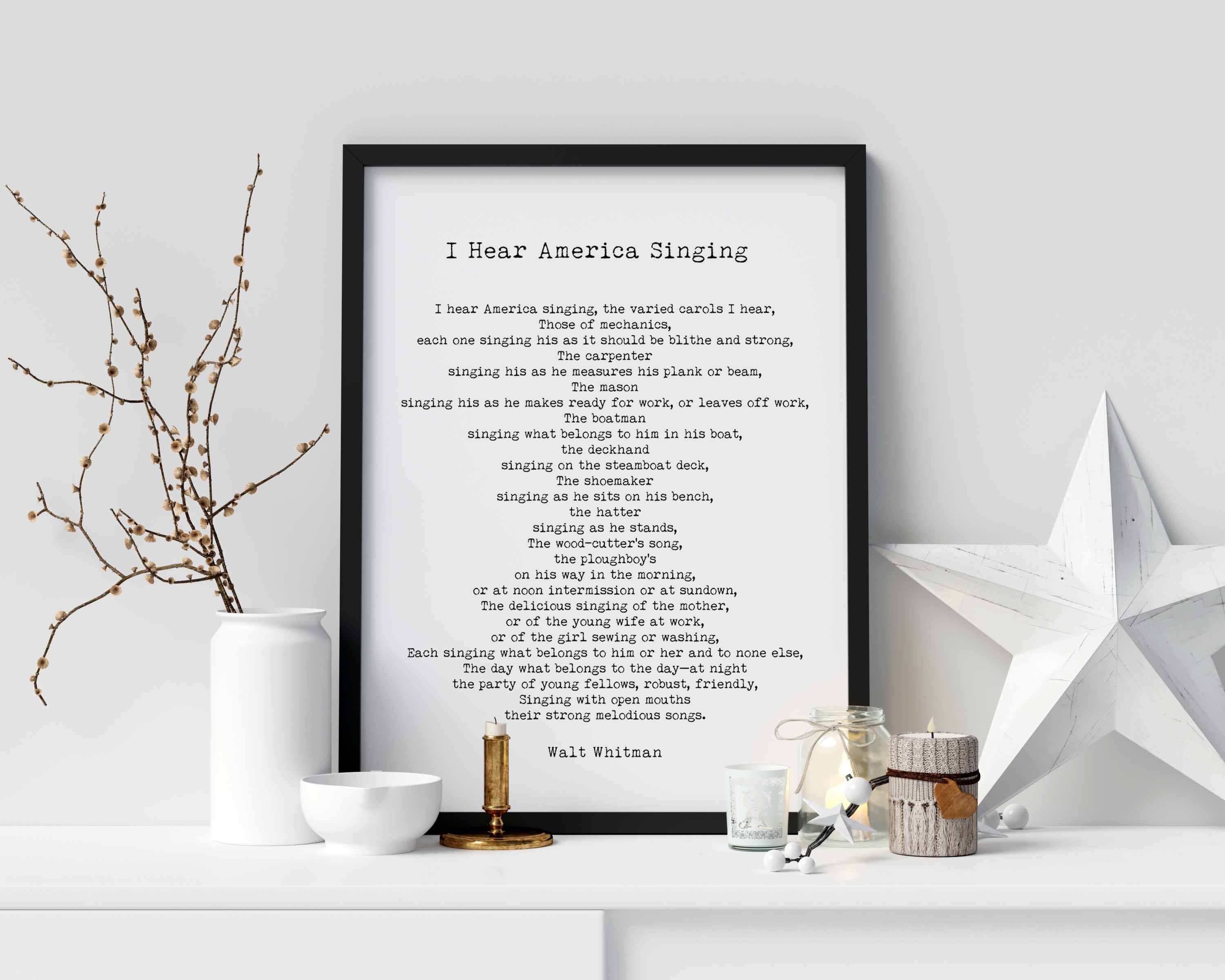I Hear America Singing Poem, Walt Whitman Wall Art Print