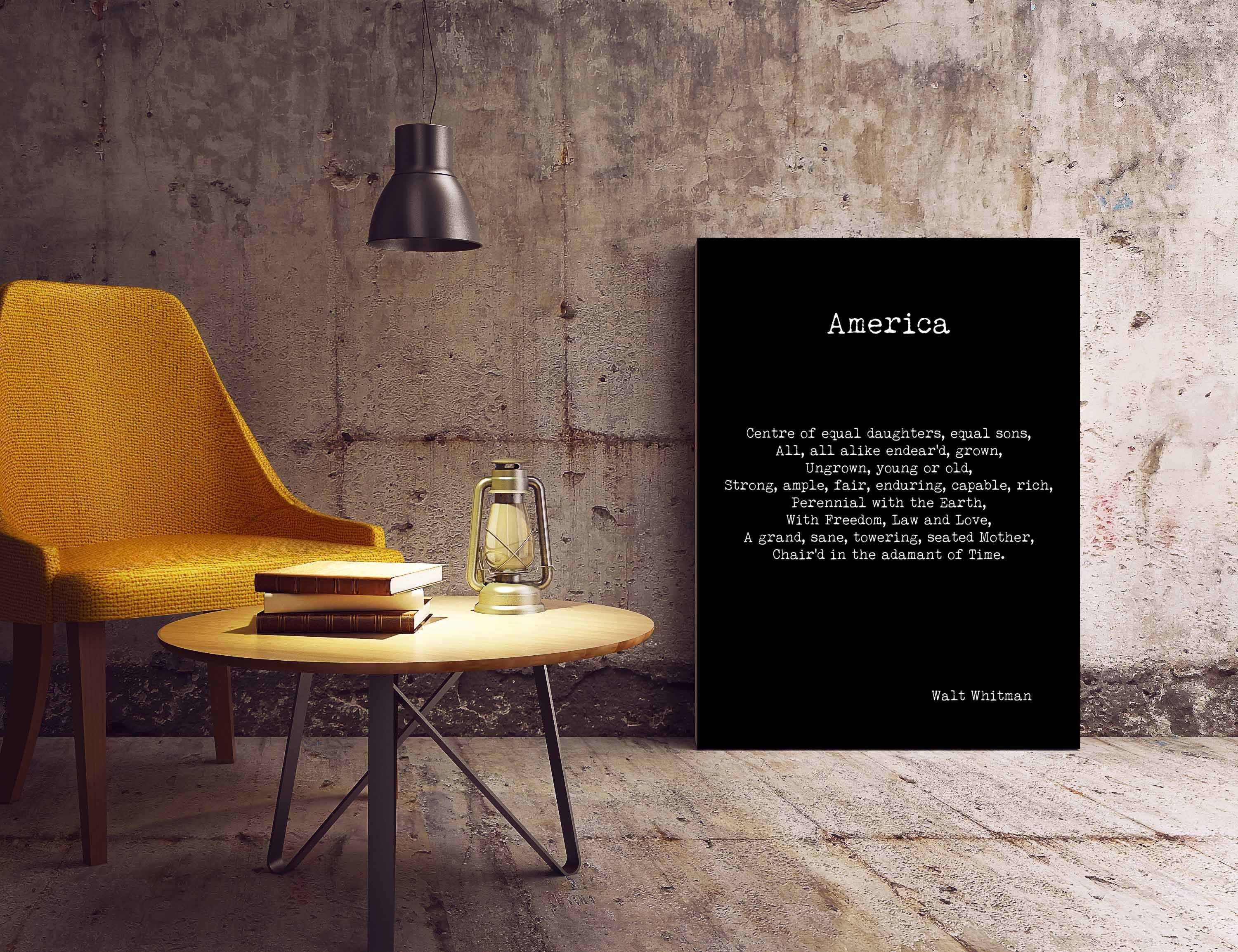 Walt Whitman America Poem Wall Art Print, Unframed Inspirational Poetry Poster in Black & White for Wall Decor