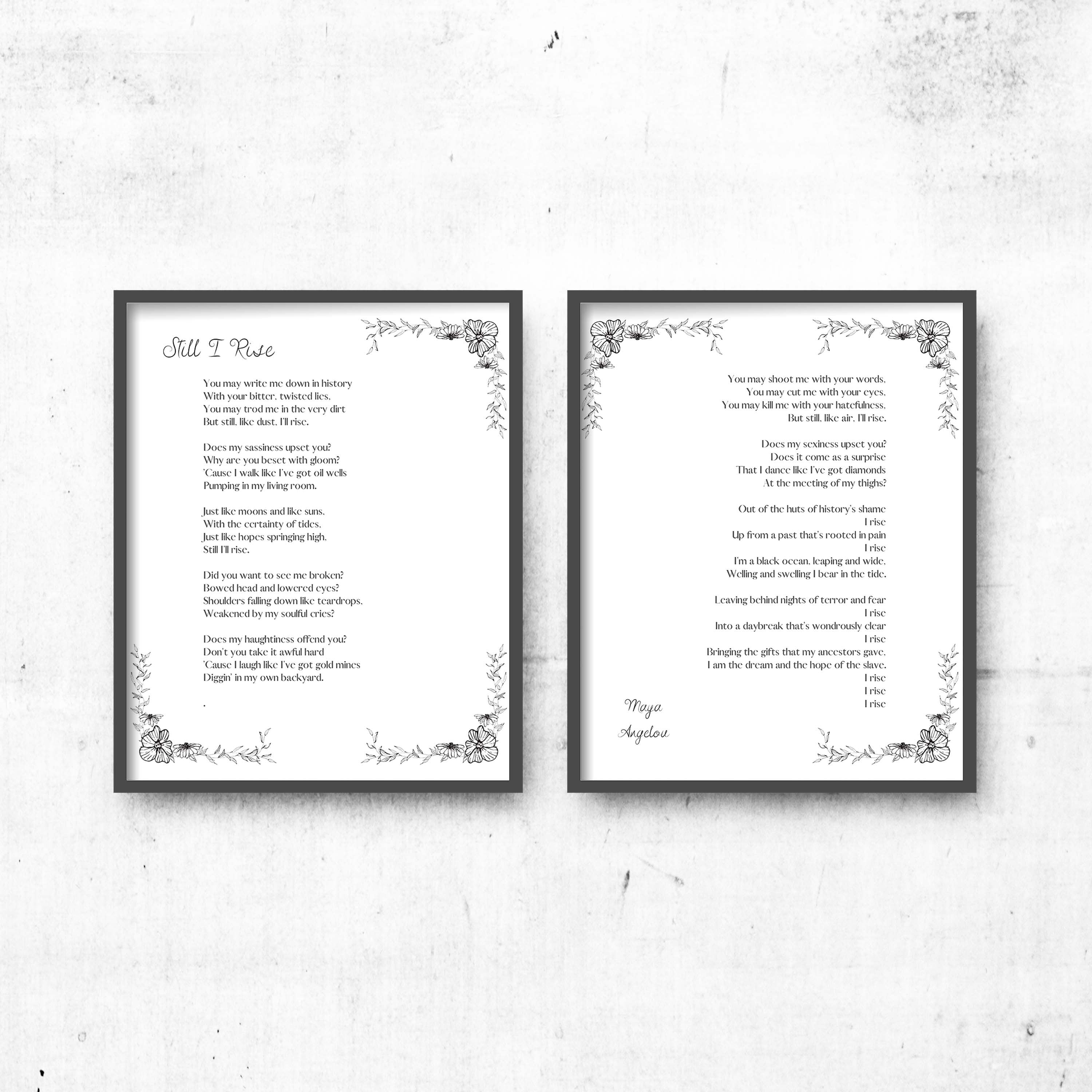 Still I Rise Wall Art Prints Set Of 2, Maya Angelou Feminist Art Print Black & White Decor