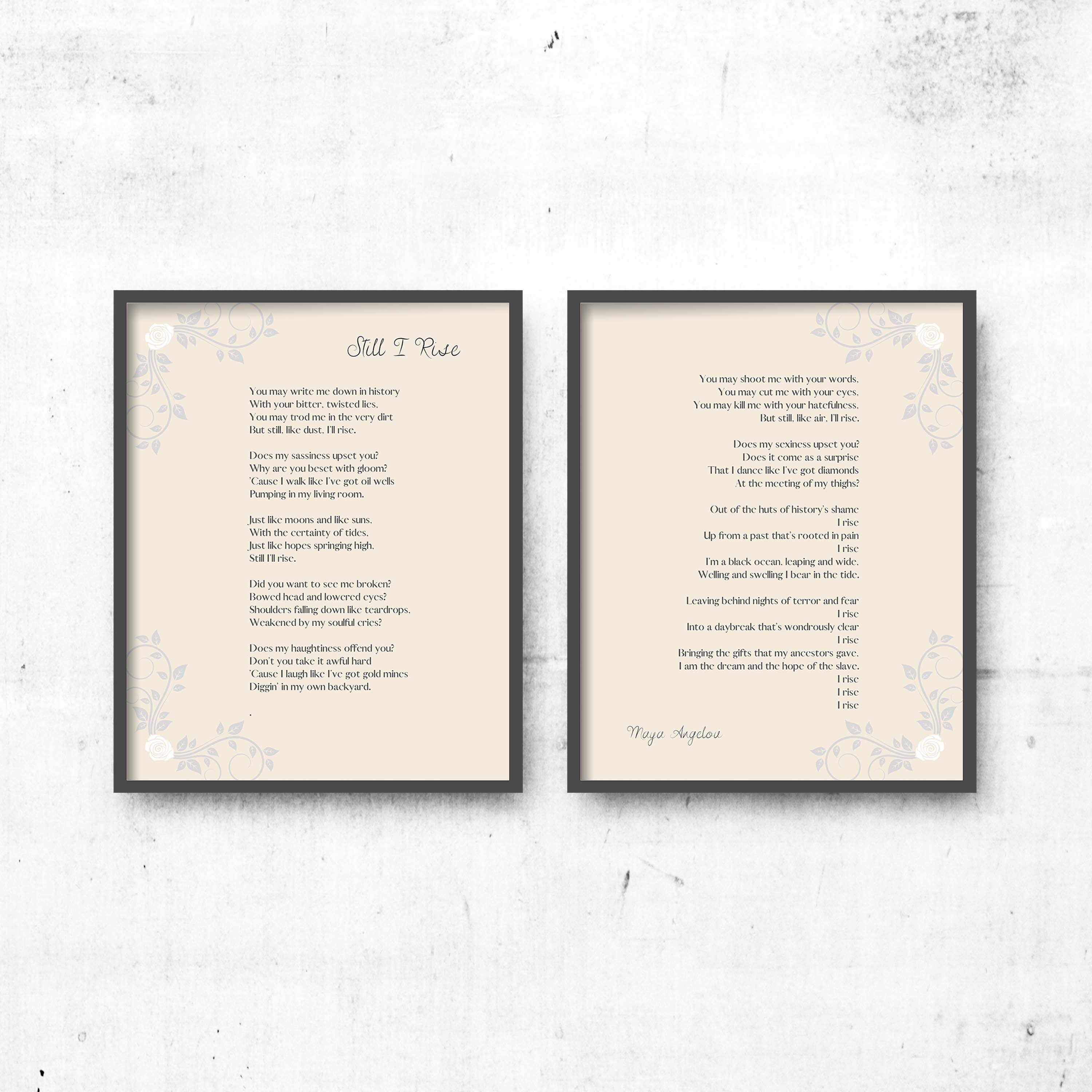 Still I Rise Wall Art Prints Set Of 2, Maya Angelou Feminist Art Print Black & White Decor