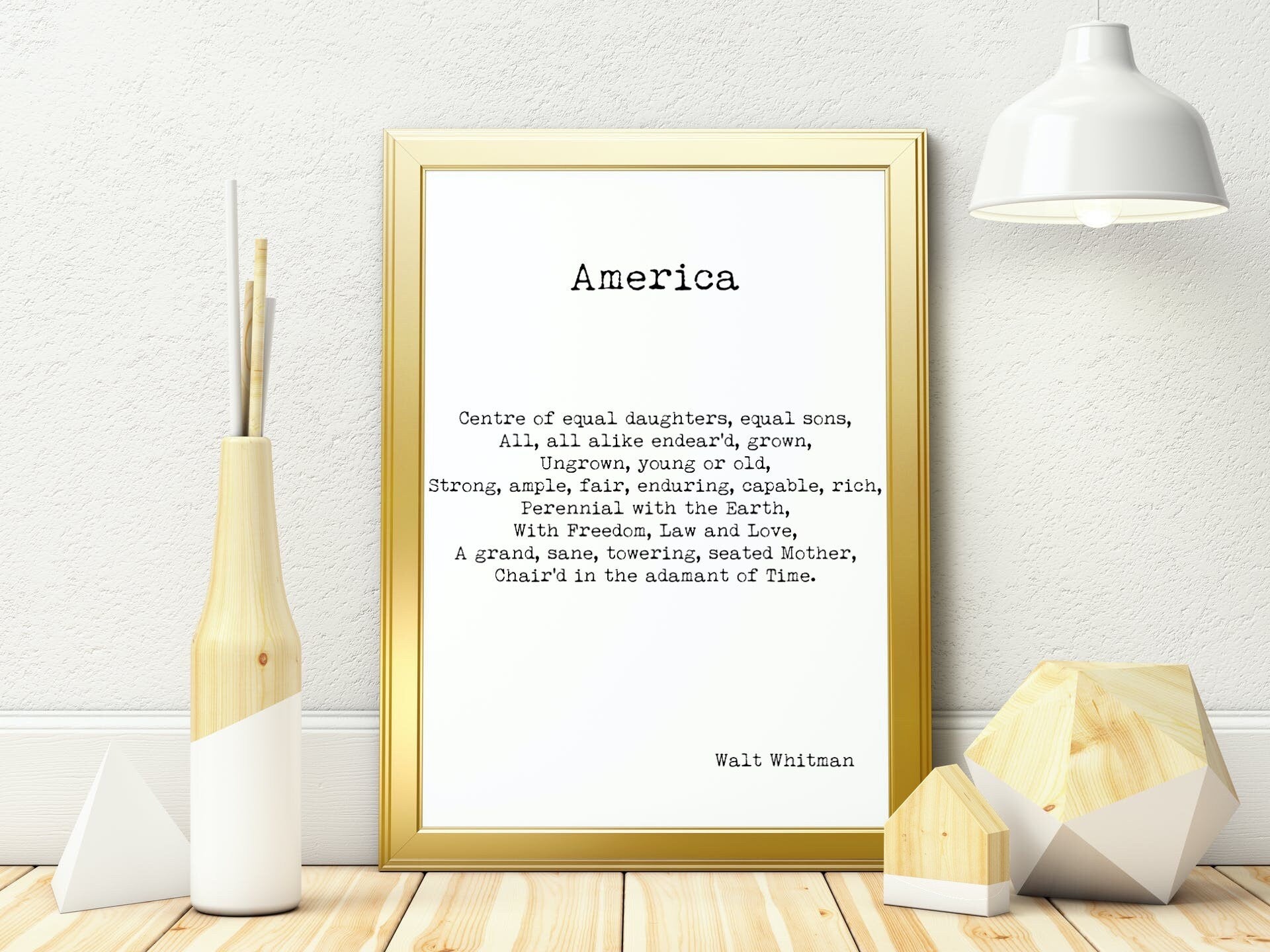 Walt Whitman America Poem Wall Art Print, Unframed Inspirational Poetry Poster in Black & White for Wall Decor
