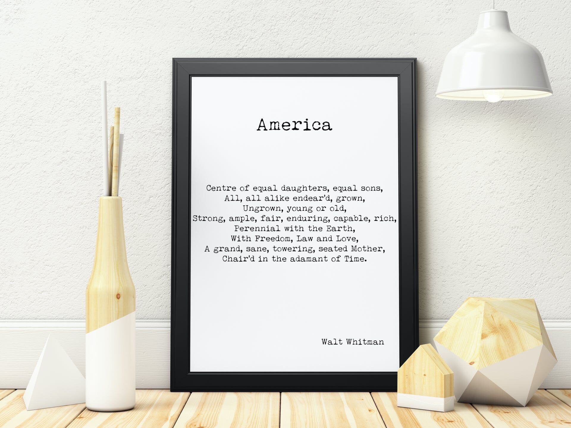 Walt Whitman America Poem Wall Art Print, Unframed Inspirational Poetry Poster in Black & White for Wall Decor