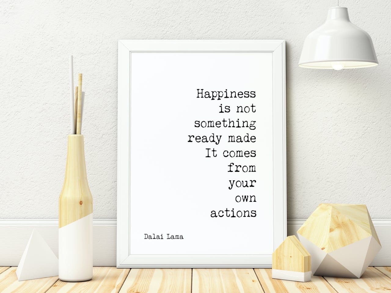 Dalai Lama Happiness Quote Print in Black & White for Living Room or Office Wall Art, Happiness Is Not Ready Made