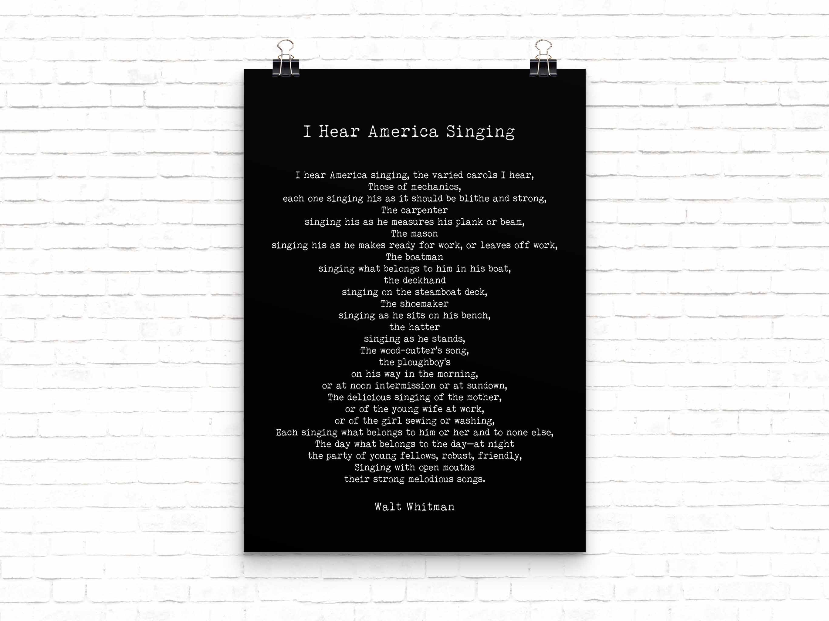 I Hear America Singing Poem, Walt Whitman Wall Art Print