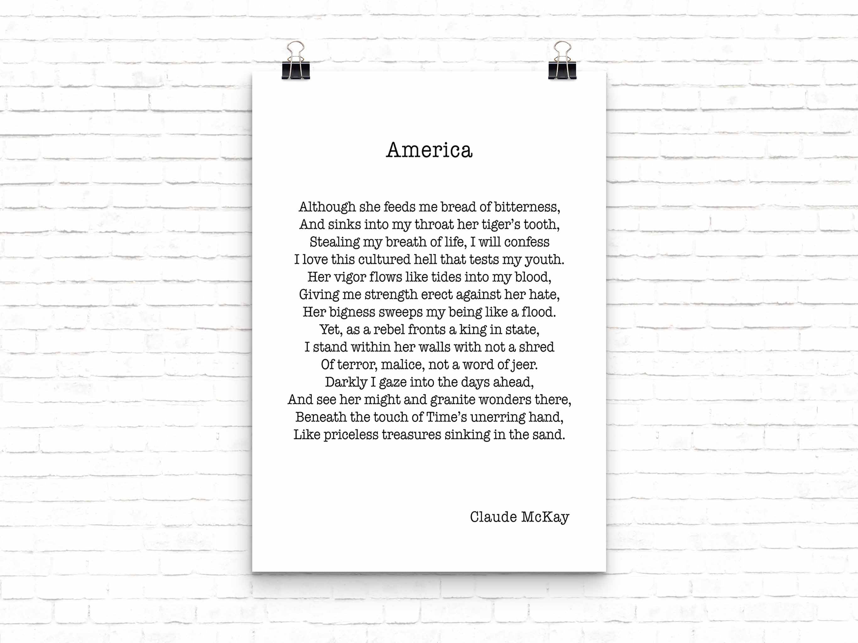 America Poem, Claude McKay Wall Art Print