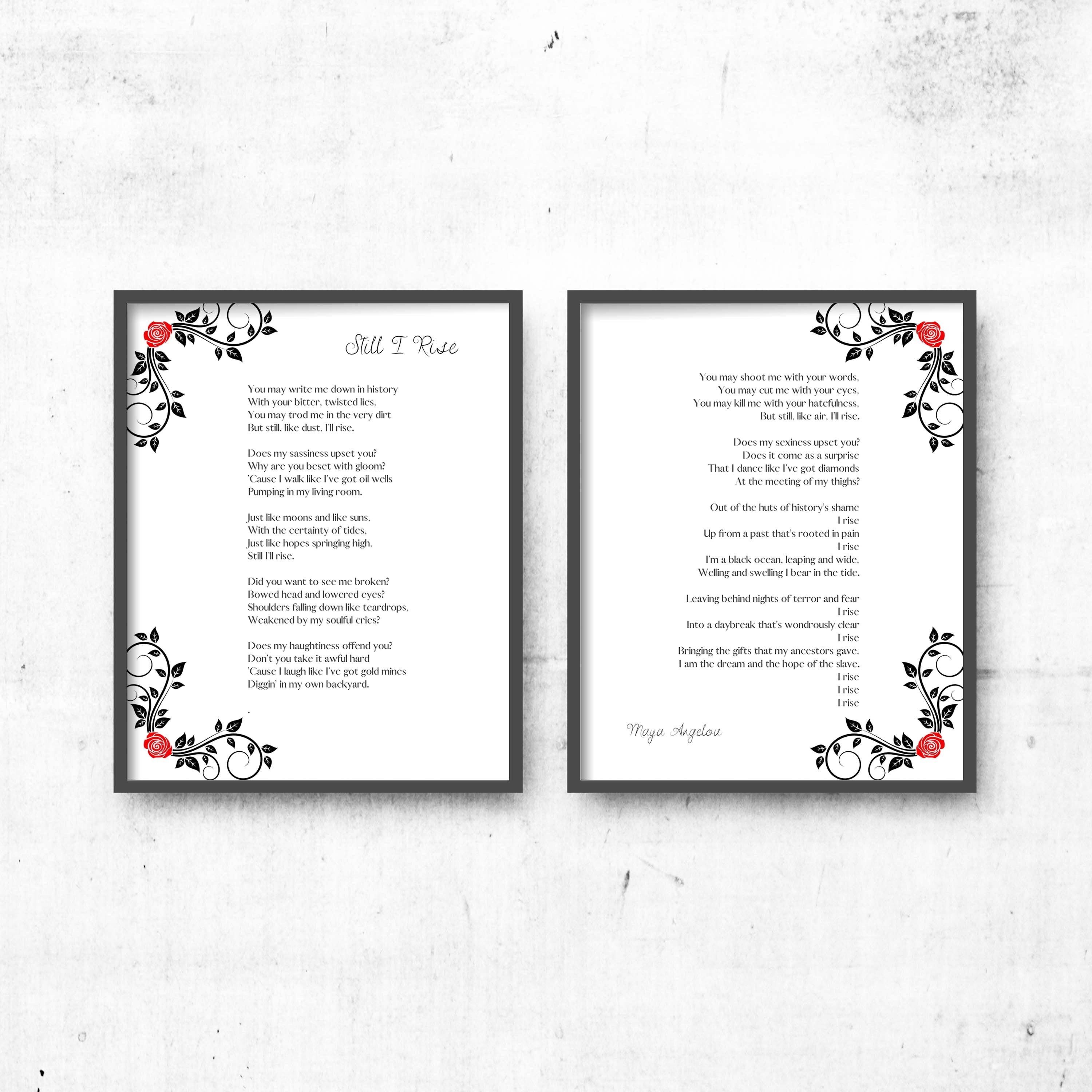 Still I Rise Wall Art Prints Set Of 2, Maya Angelou Feminist Art Print Black & White Decor