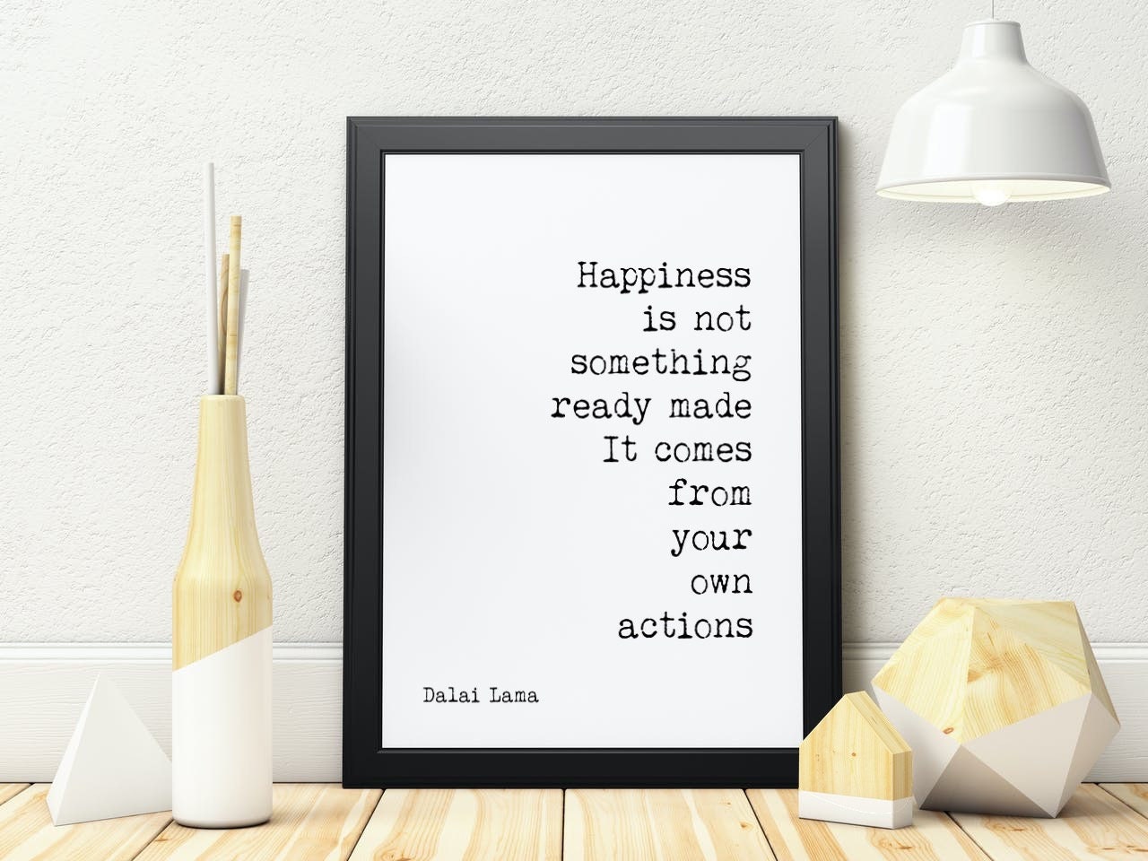 Dalai Lama Happiness Quote Print in Black & White for Living Room or Office Wall Art, Happiness Is Not Ready Made