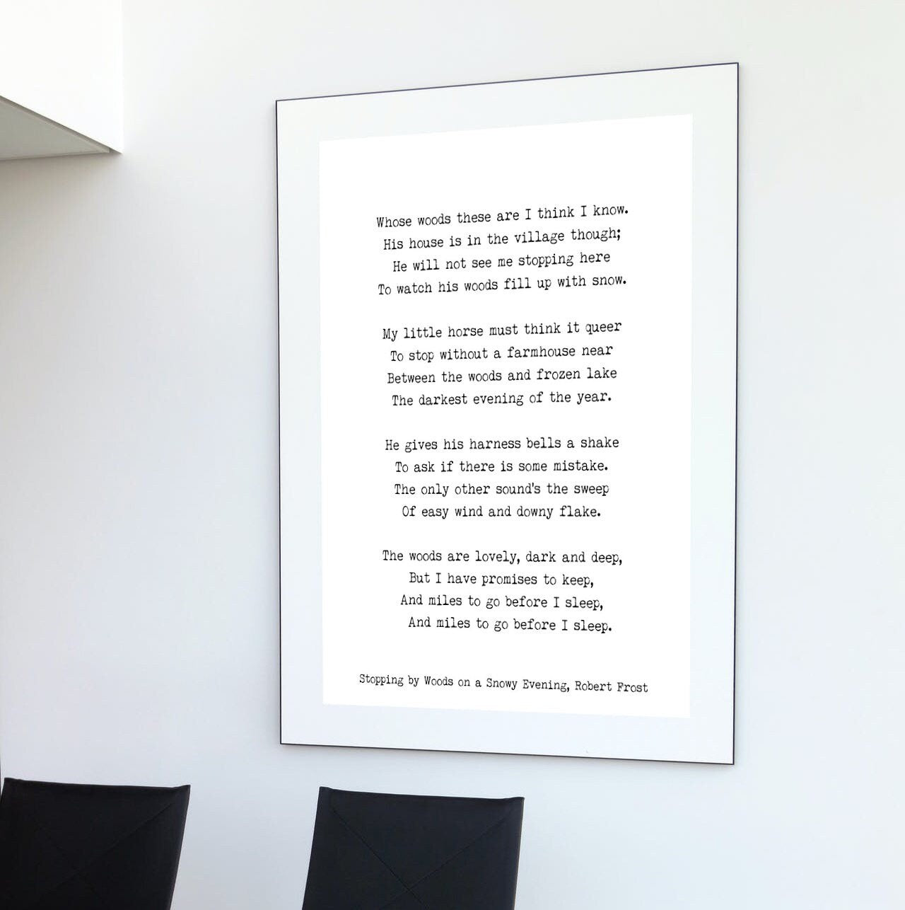 Stopping by Woods on a Snowy Evening Robert Frost Wall Art Print in Black & White for Living Room Wall Art FRAMED or UNFRAMED OPTIONS